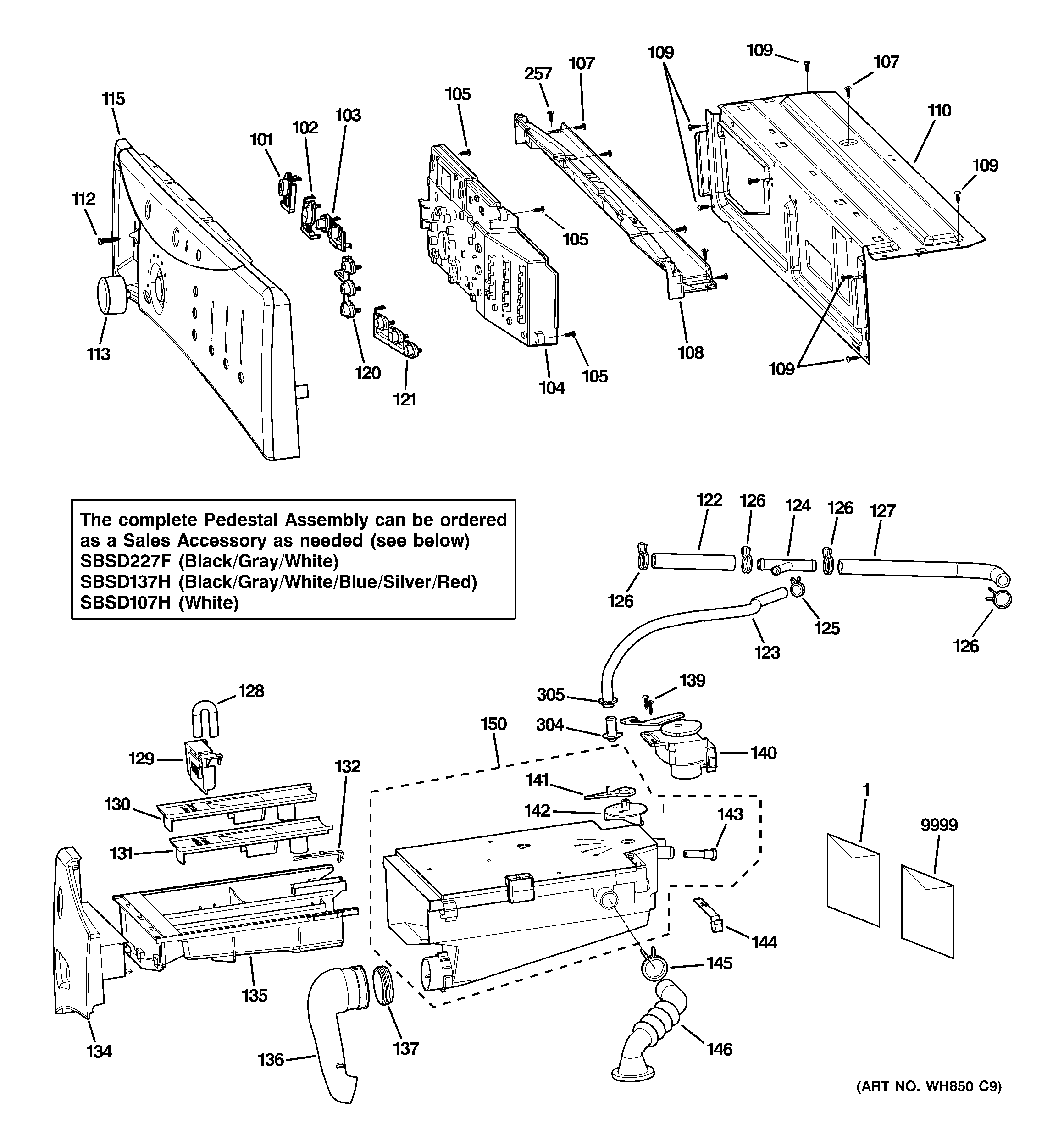 GE WCVH6400J1WW controls & dispenser diagram