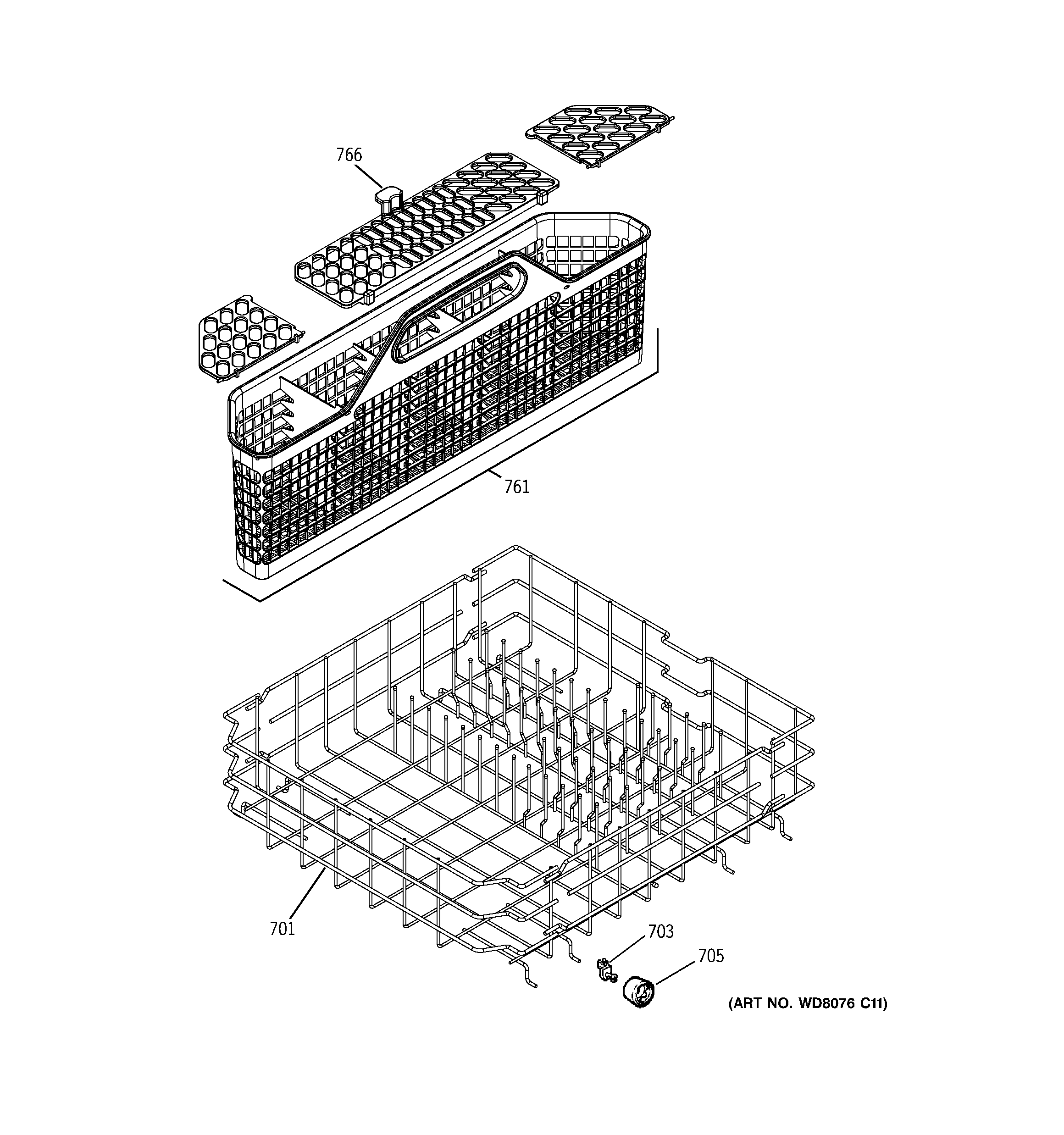 GE GLD4209L25BB lower rack assembly diagram