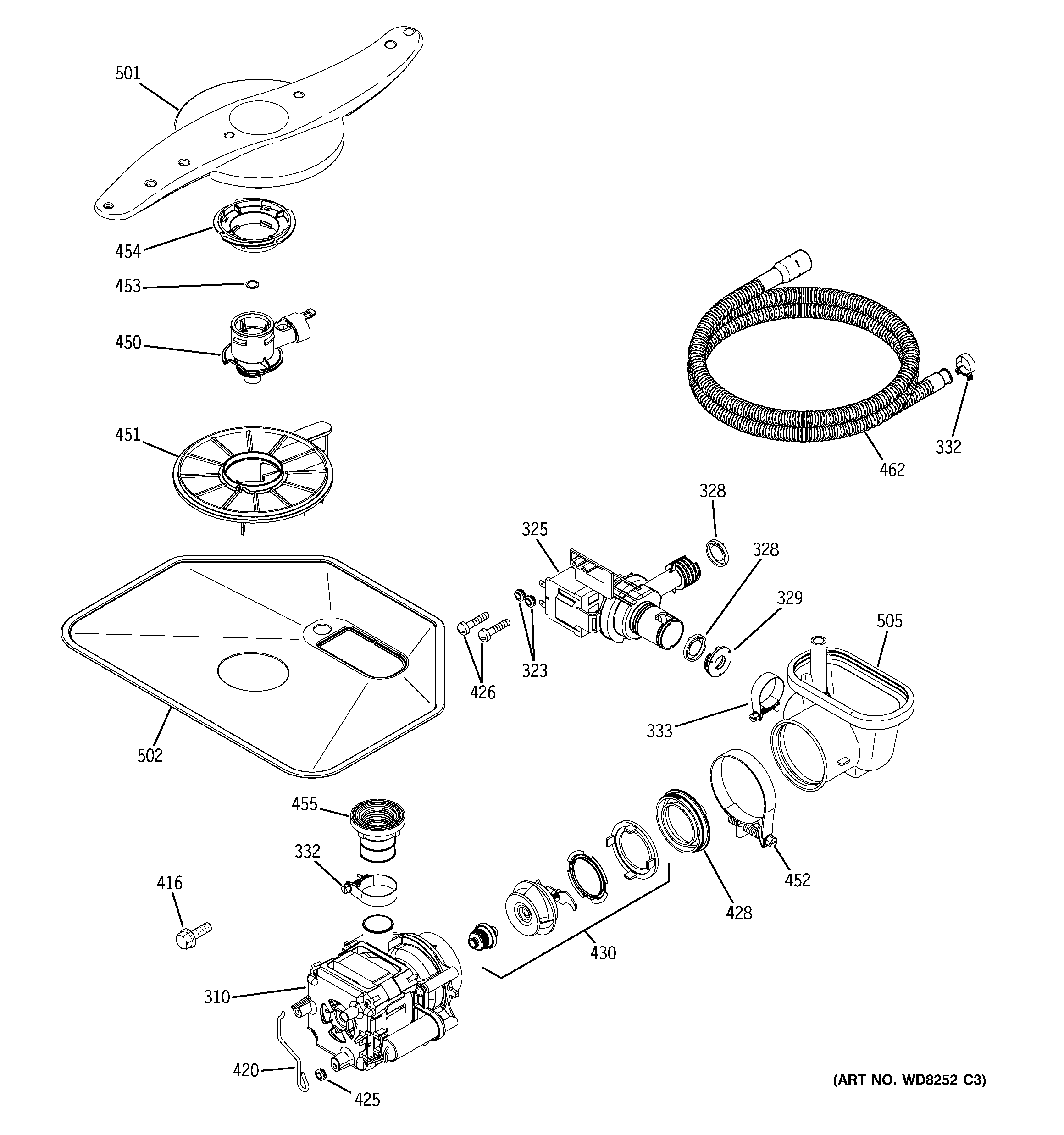 GE GLD4209L25BB motor-pump mechanism diagram