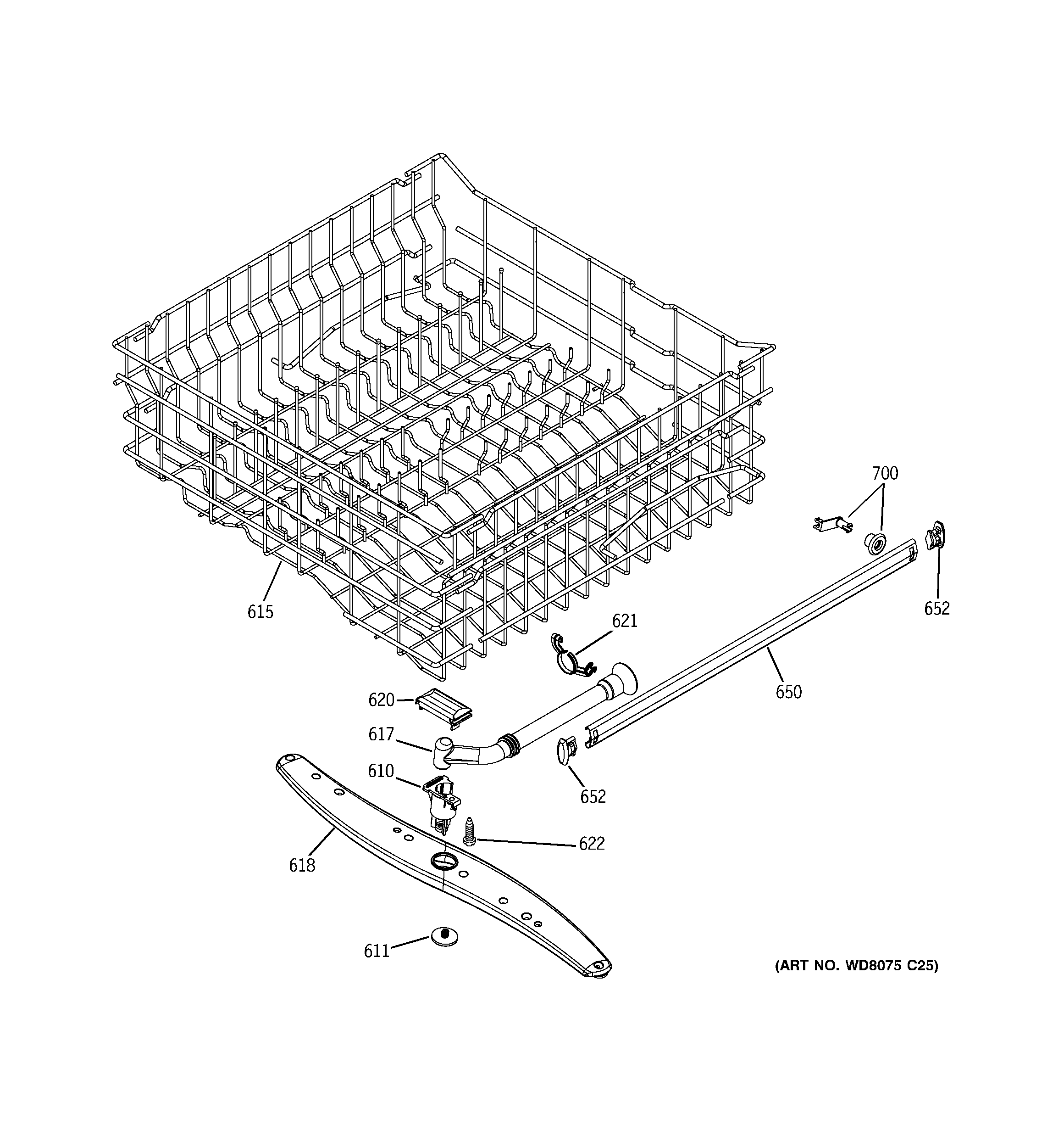 GE GLD4560R00SS upper rack assembly diagram