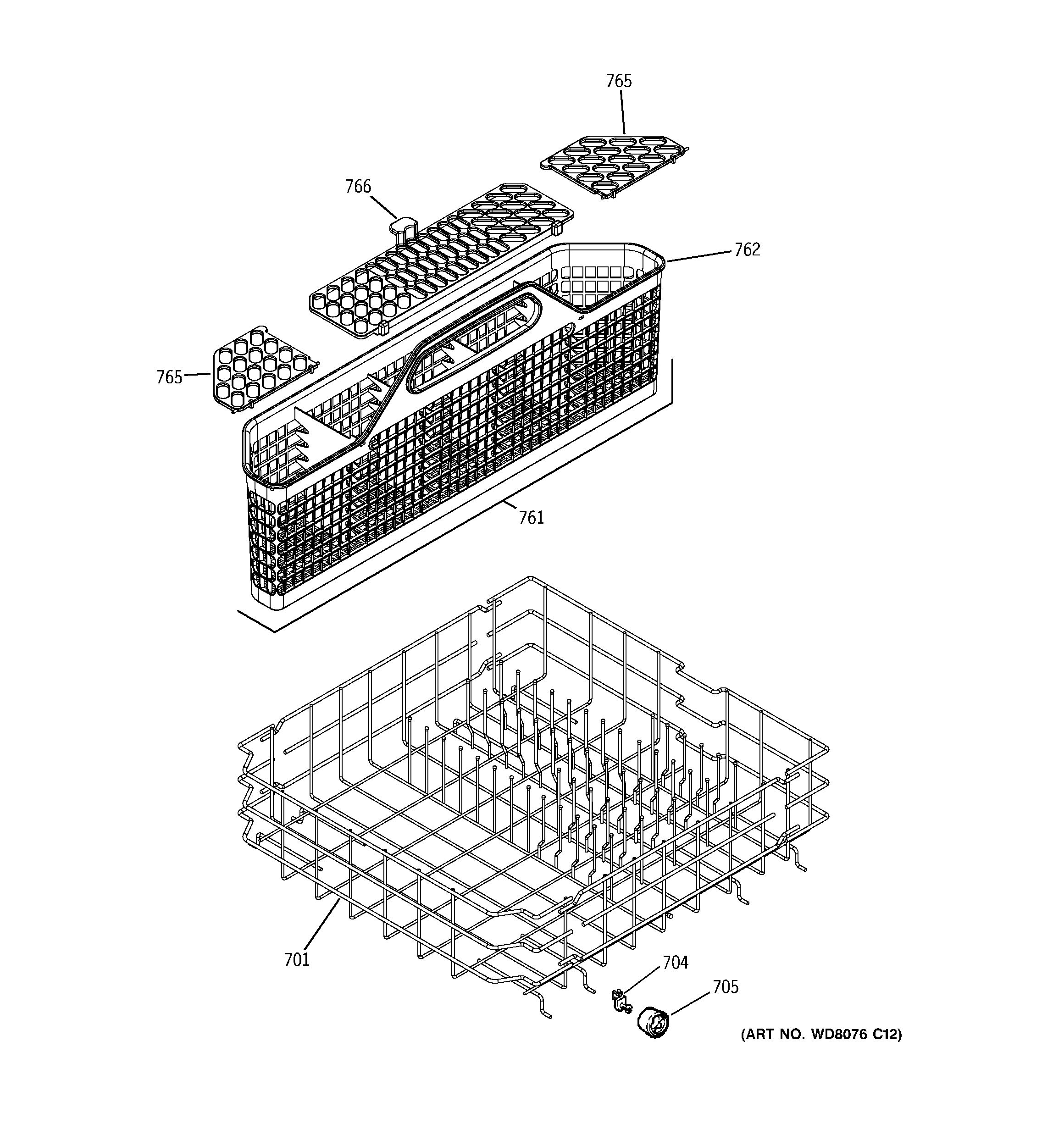 GE GLD5660R00SS lower rack assembly diagram