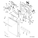 GE GDWT300R10BB escutcheon & door assembly diagram