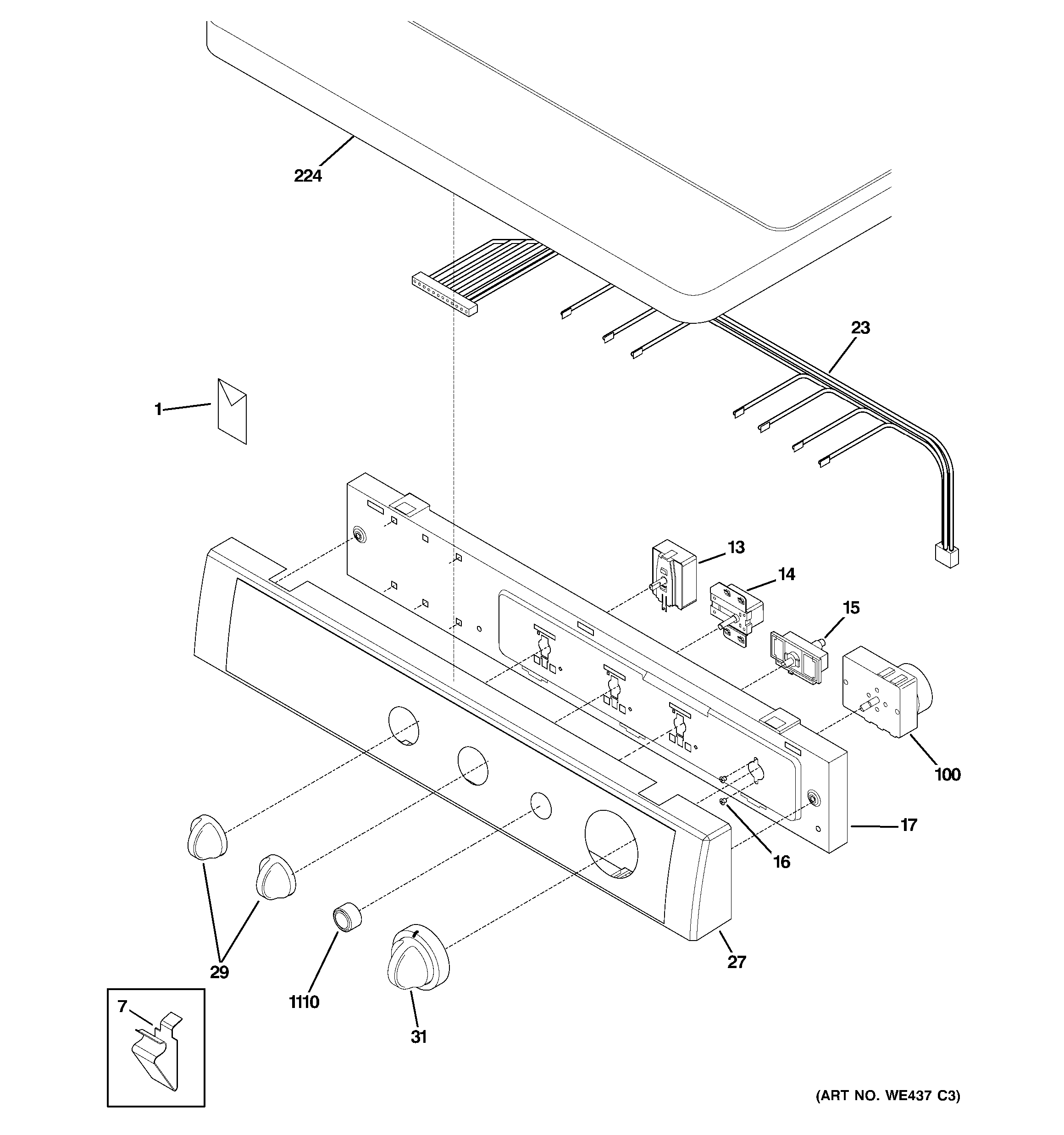 GE DSXH43GF2WW controls & top panel diagram