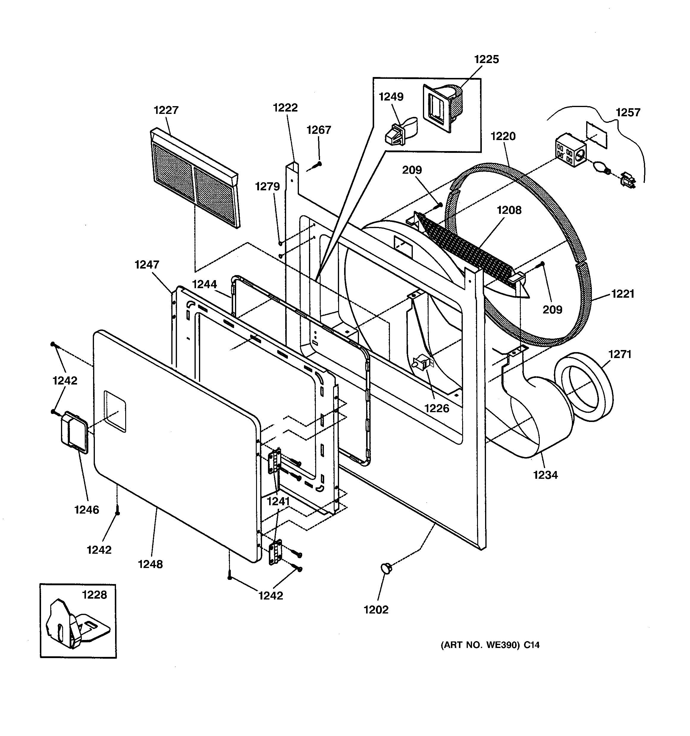 GE DSXH43GF2WW front panel & door diagram
