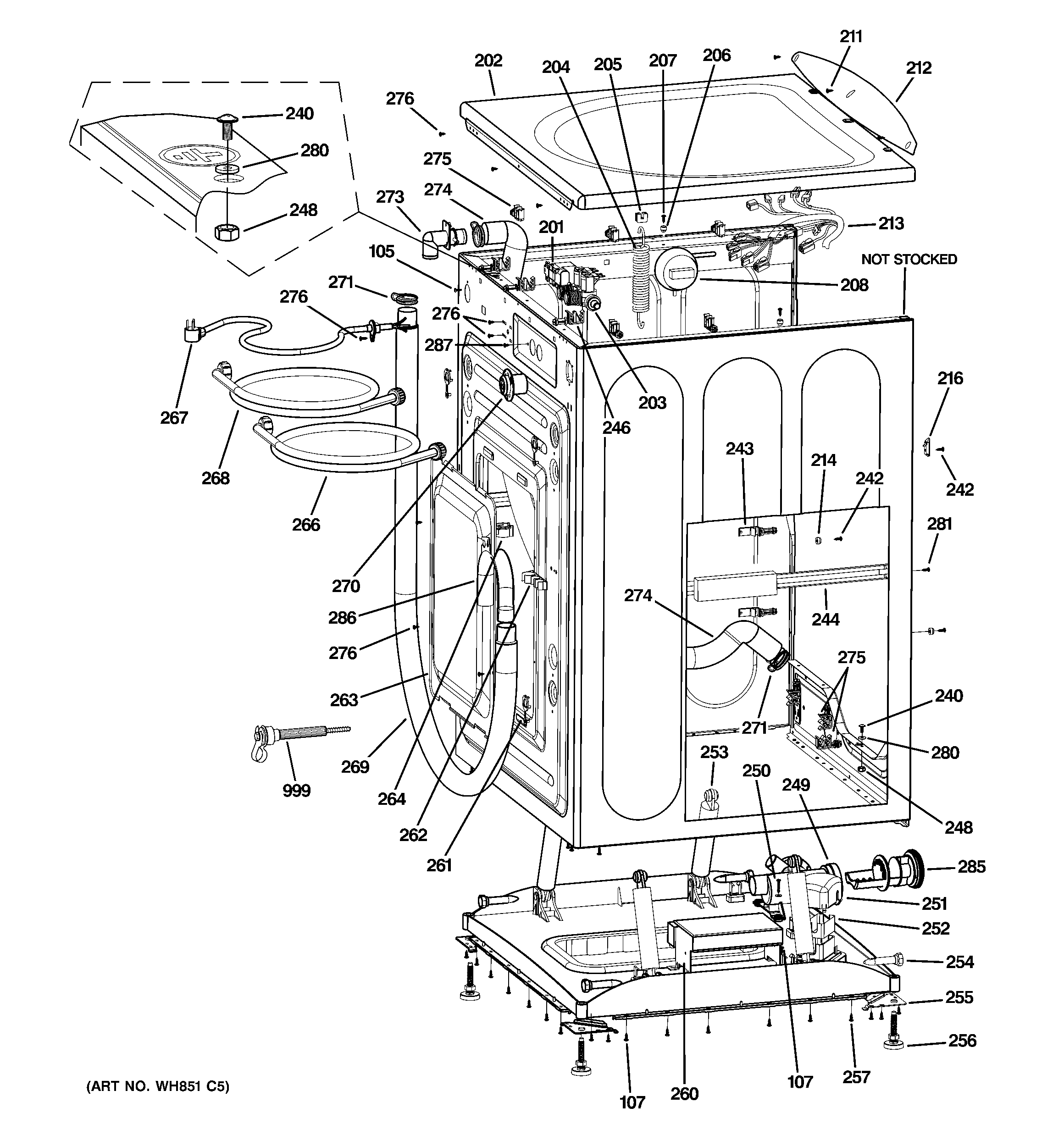 GE WCVH6800J2MS cabinet & top panel diagram