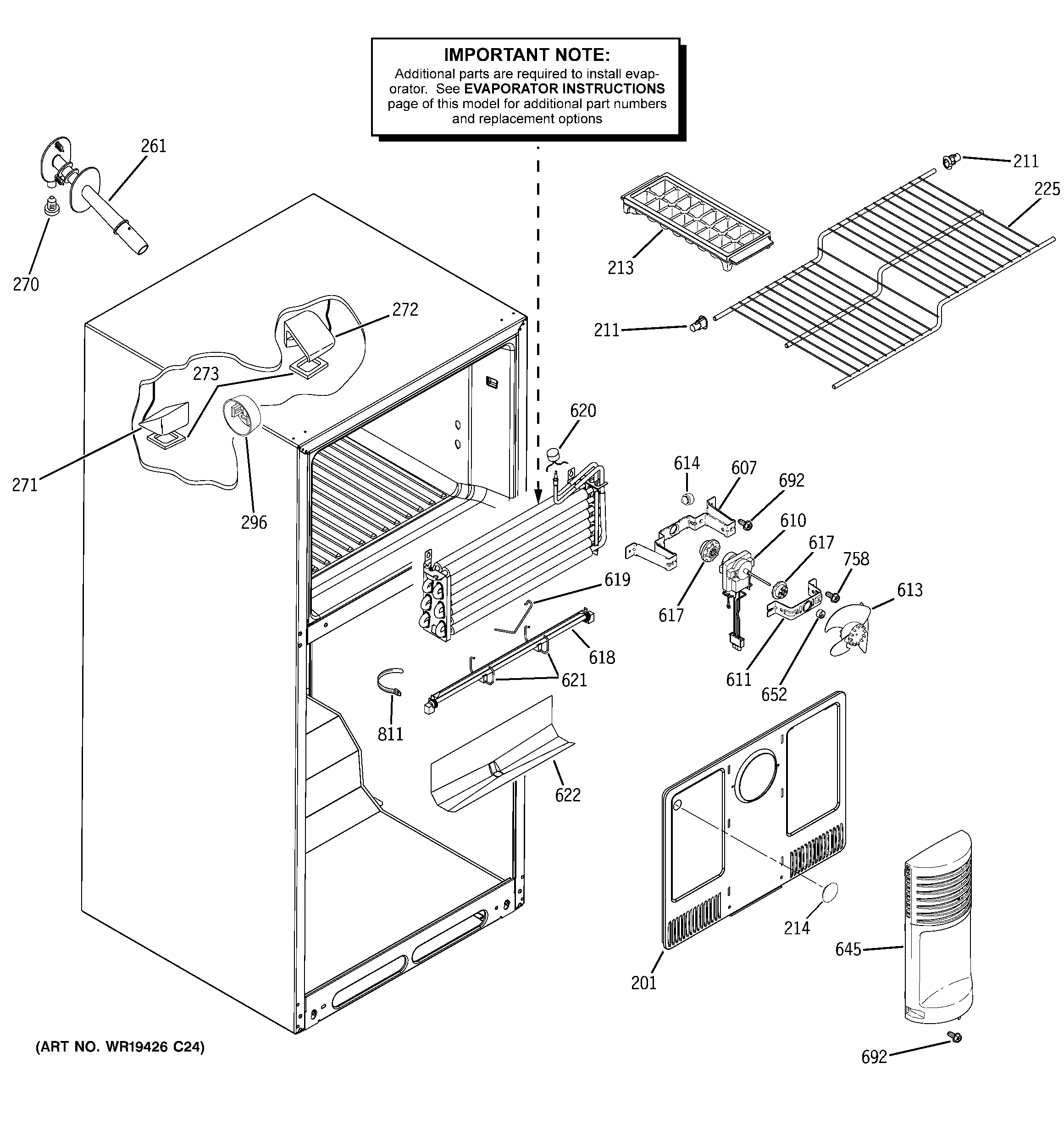 GE GTH18KBXBRCC freezer section diagram