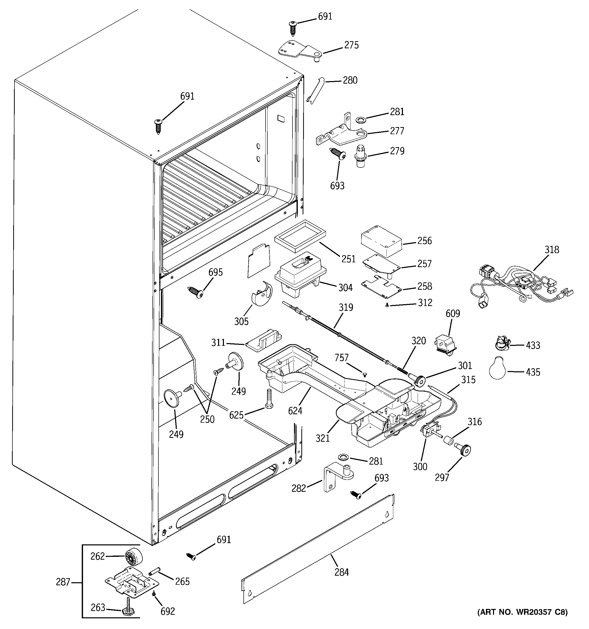 GE GTH18KBXBRCC fresh food section diagram