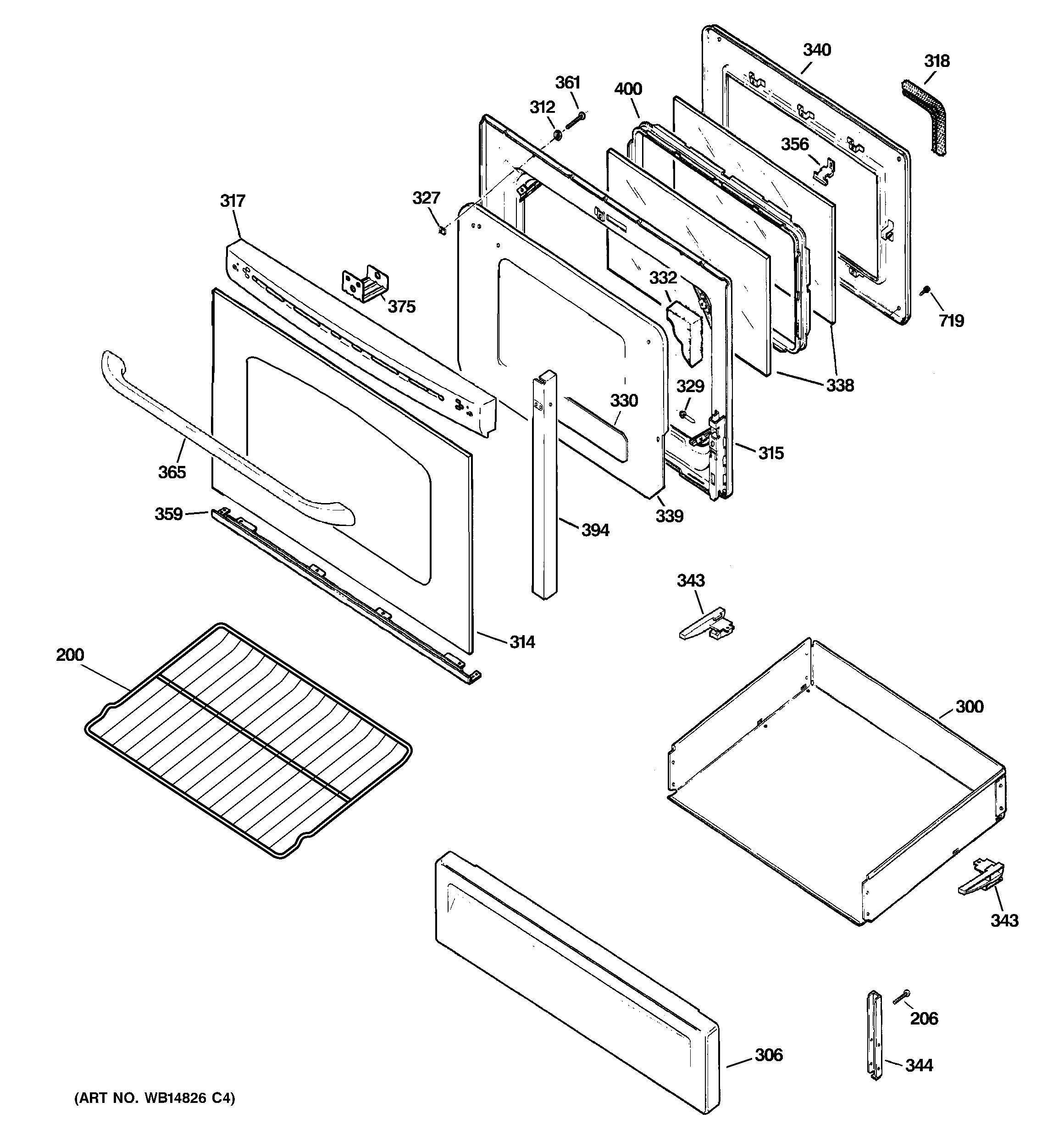GE JGB800DEP2BB door & drawer parts diagram