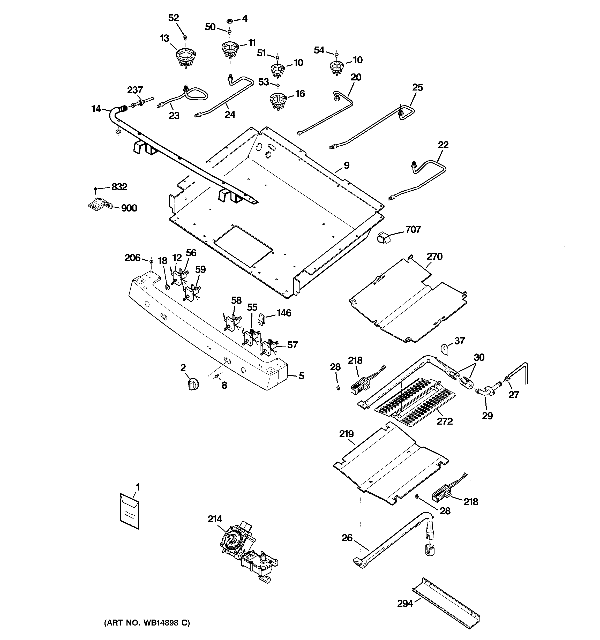 GE JGB805DEP2BB gas & burner parts diagram