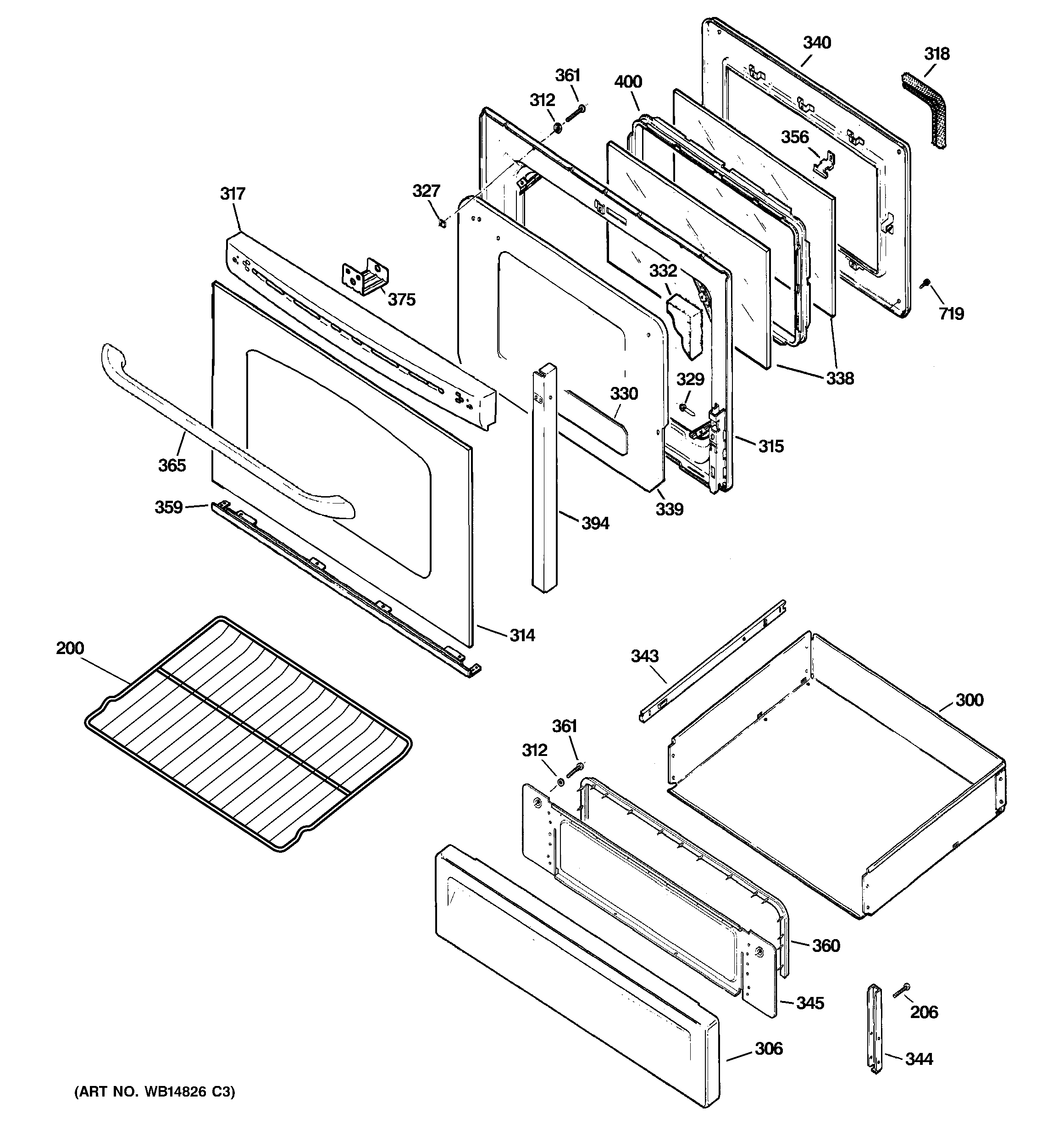 GE JGB820DEP2WW door & drawer parts diagram