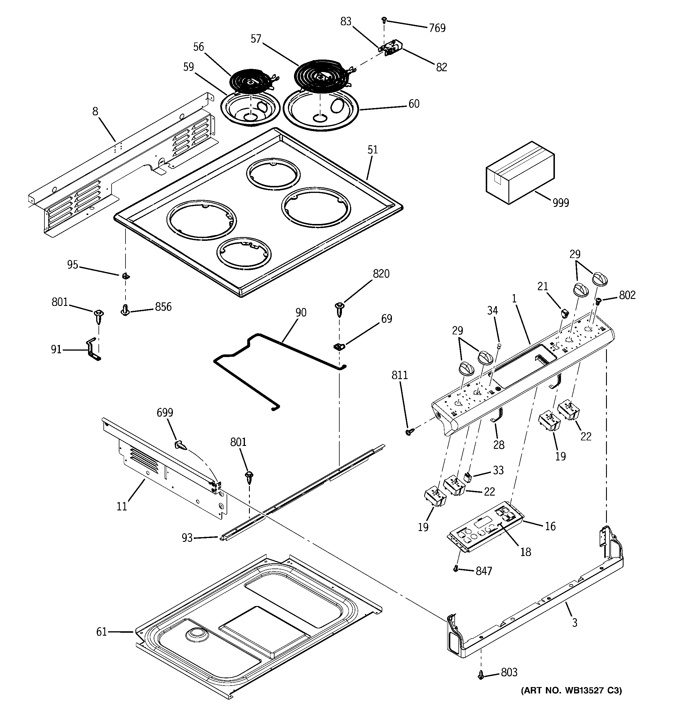 GE JSS28DN2BB control panel & cooktop diagram