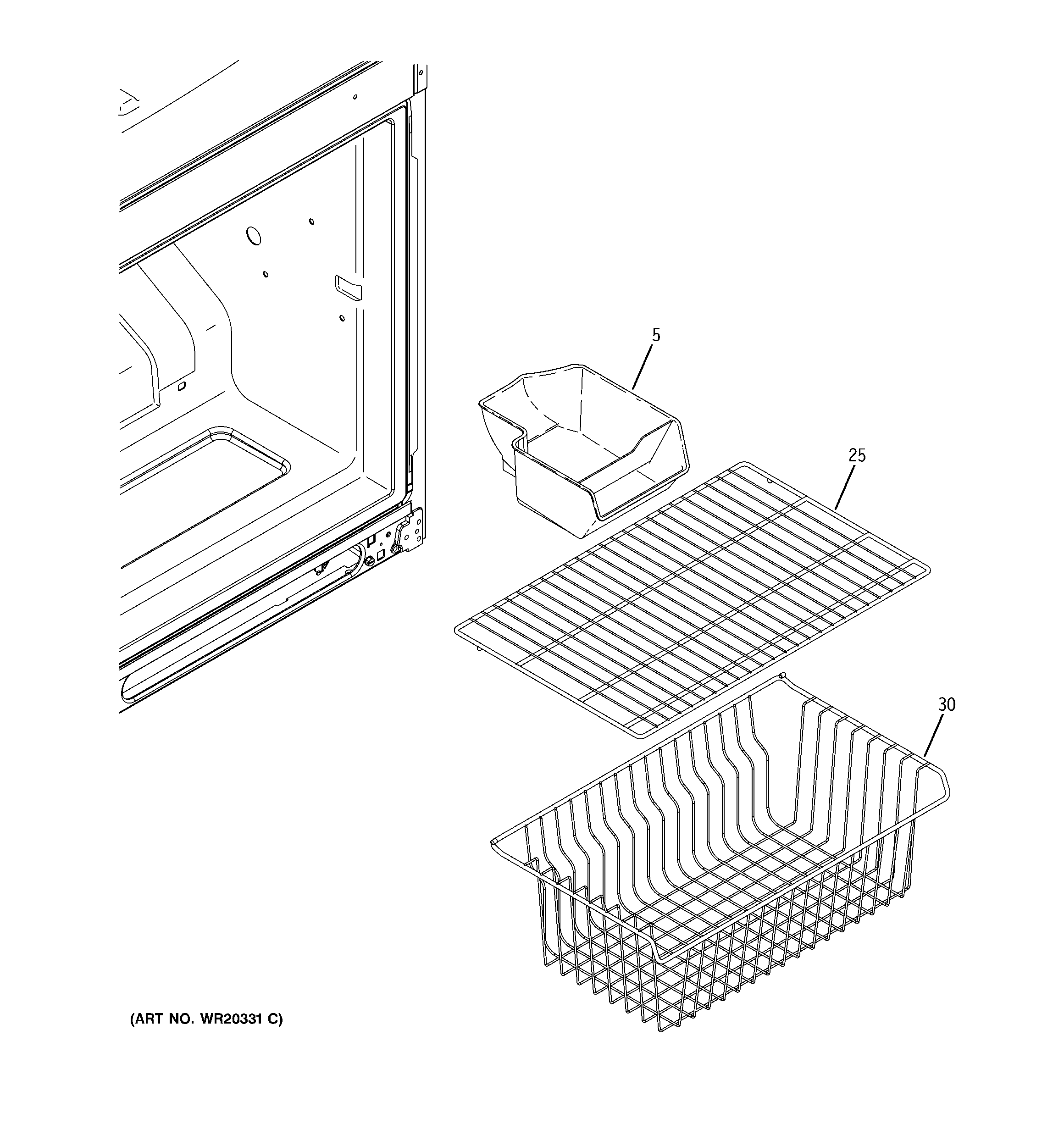 GE GBSC0HCXCRWW freezer shelves diagram