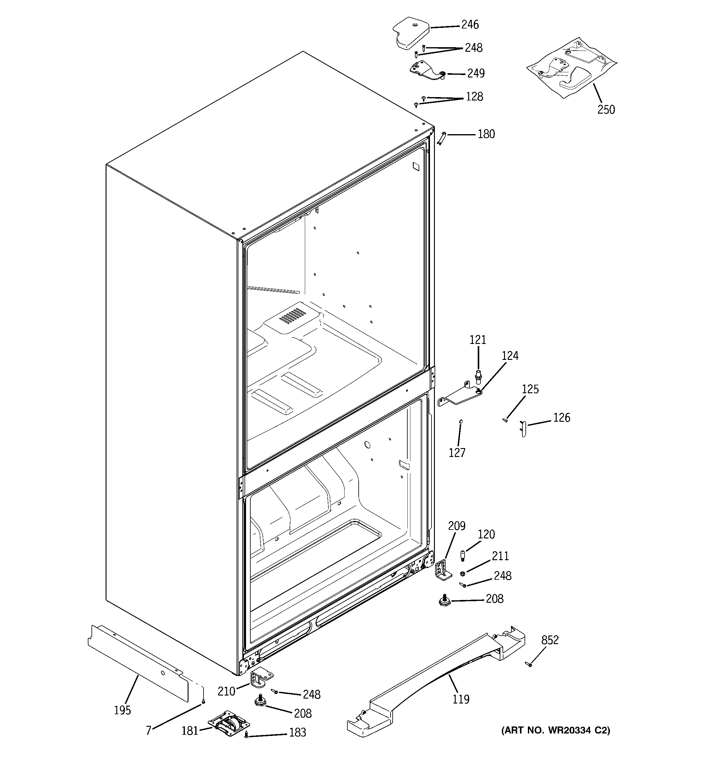 GE GBSC0HCXCRWW case parts diagram