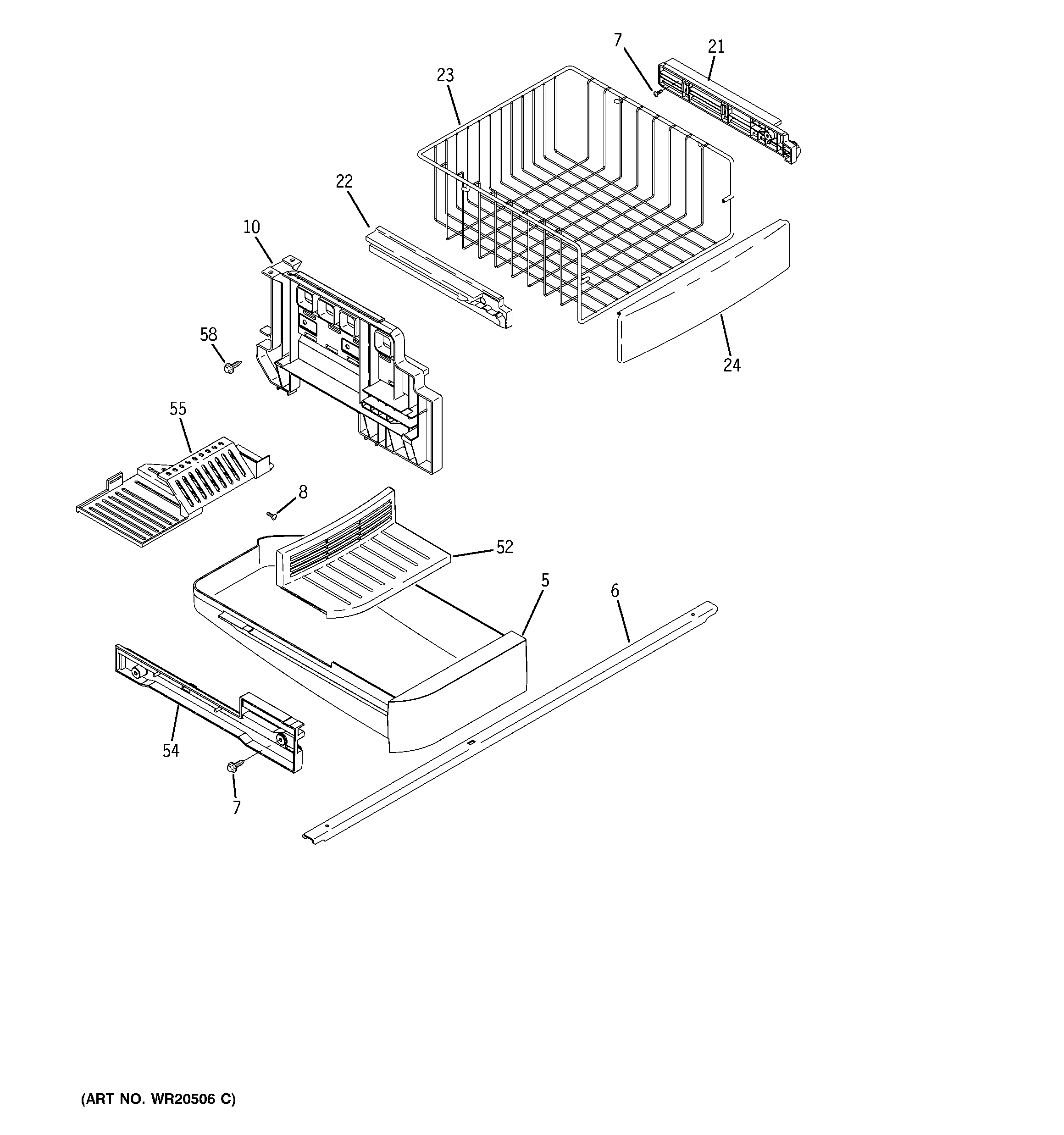 GE GFSF2KEYABB freezer shelves diagram