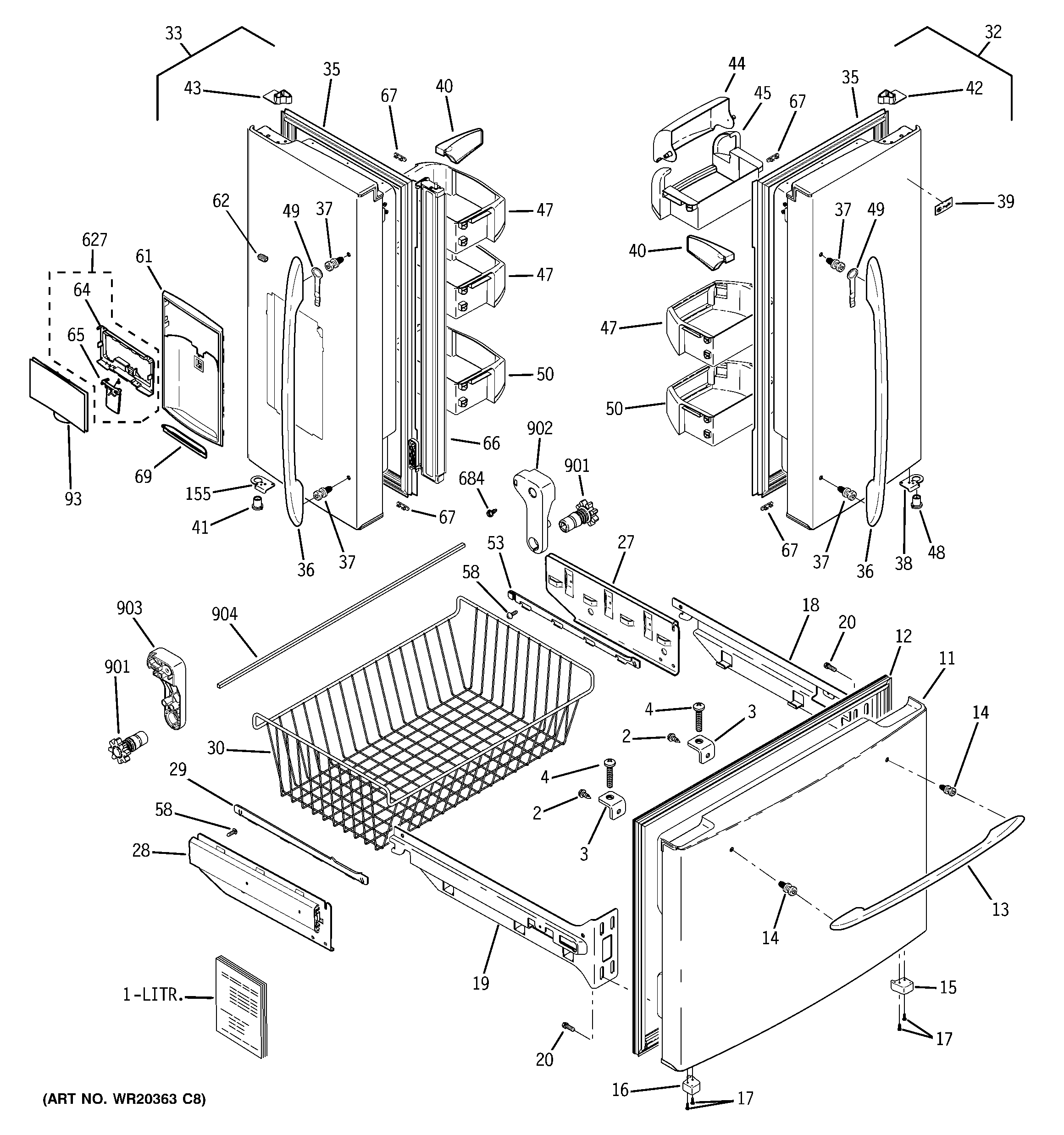 GE PFSF2MJXBBB doors diagram