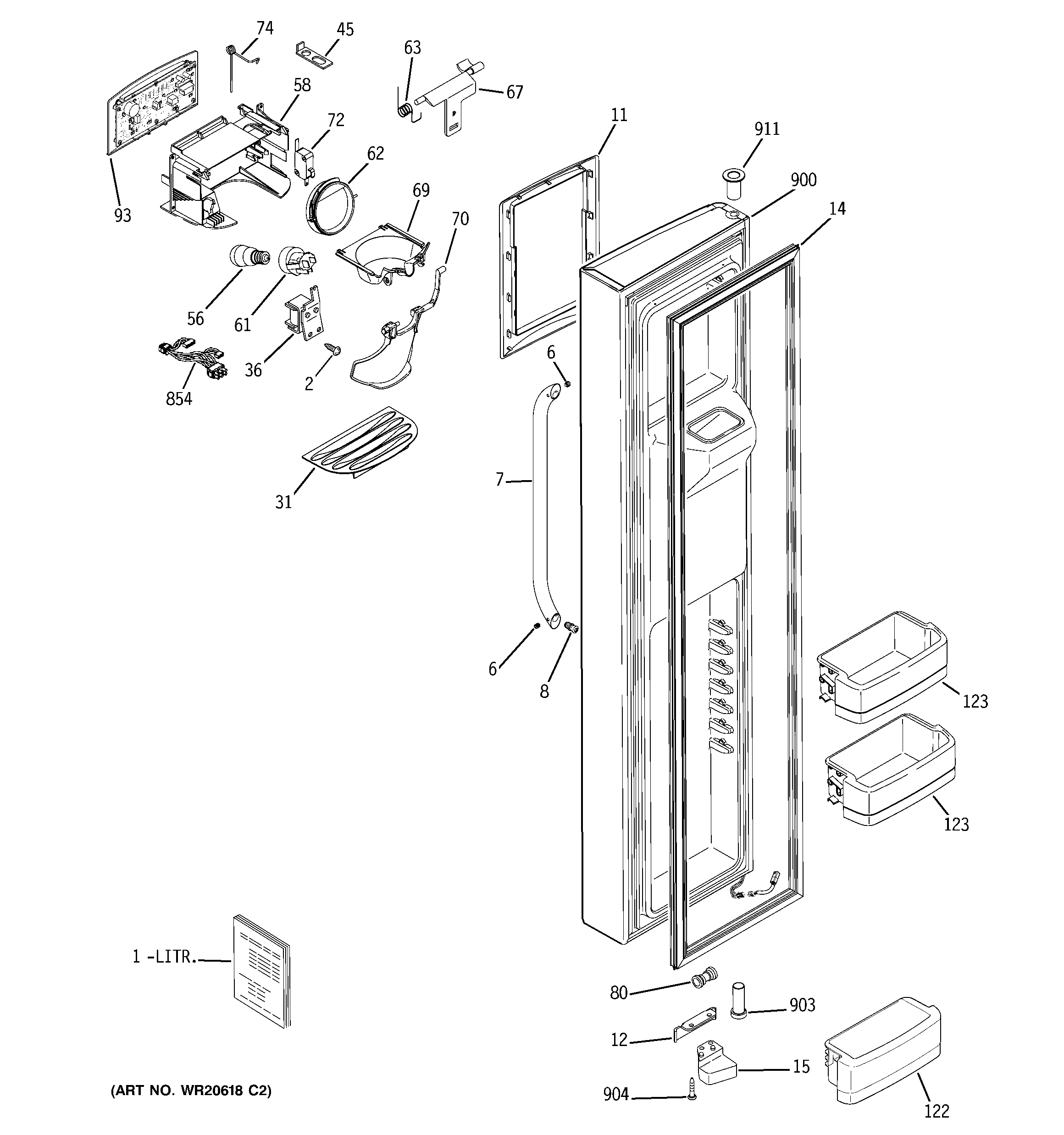 GE GSHF3KGXHCBB freezer door diagram