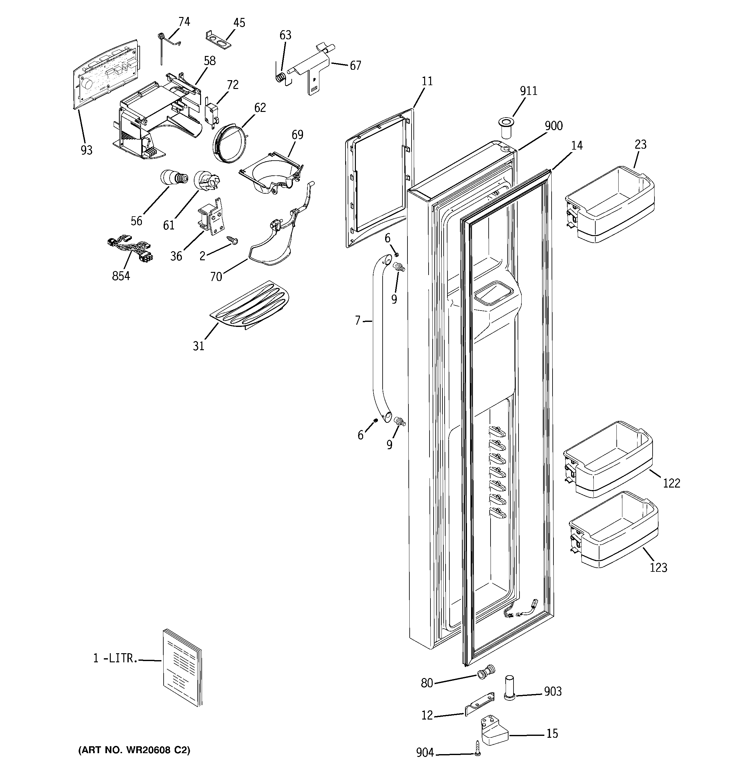 GE GSHL5KGXGCLS freezer door diagram