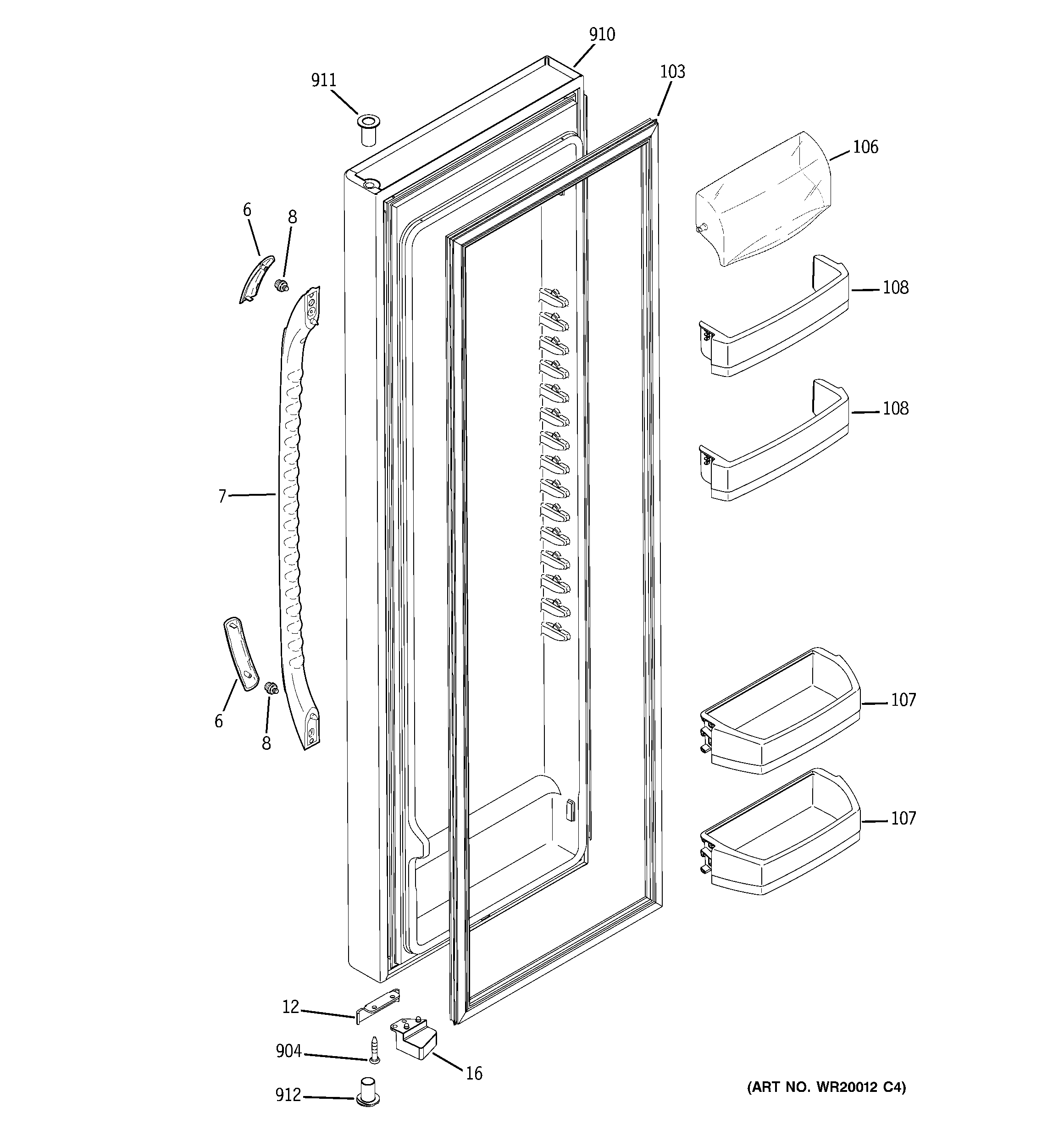 GE GSS23WGTLBB fresh food door diagram