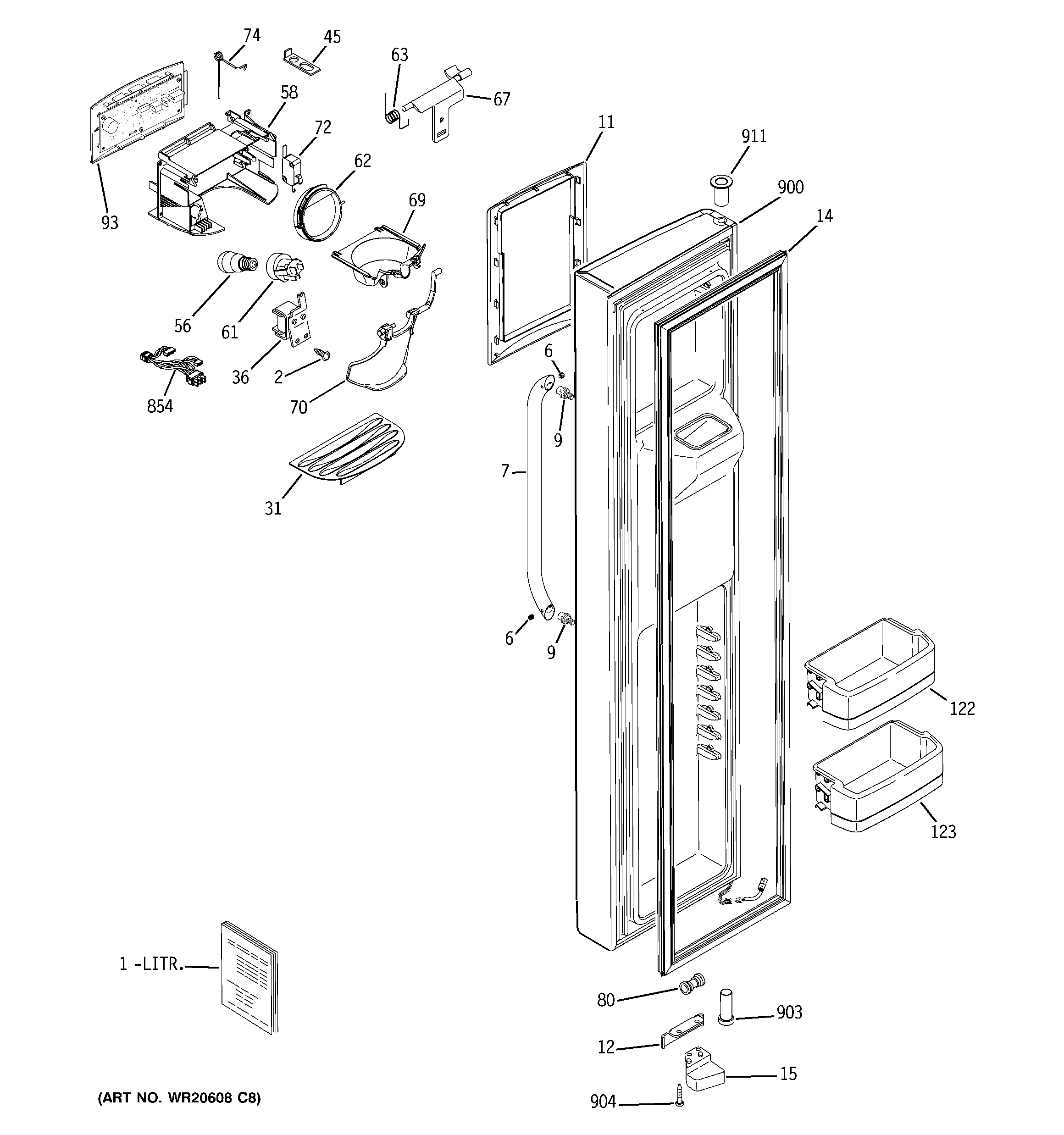 GE GSHS3KGXGCSS freezer door diagram