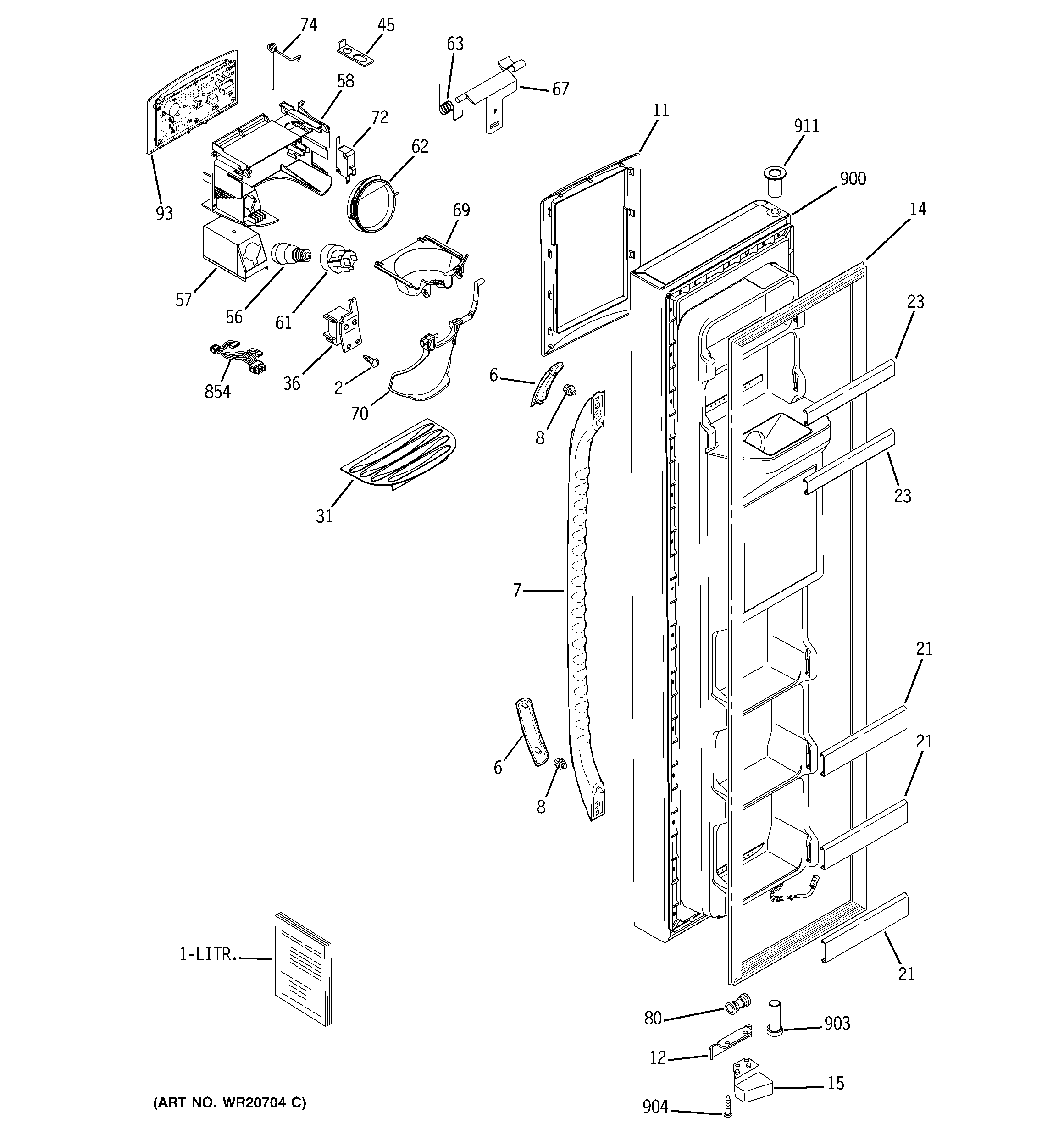 GE GSS23QGTLBB freezer door diagram