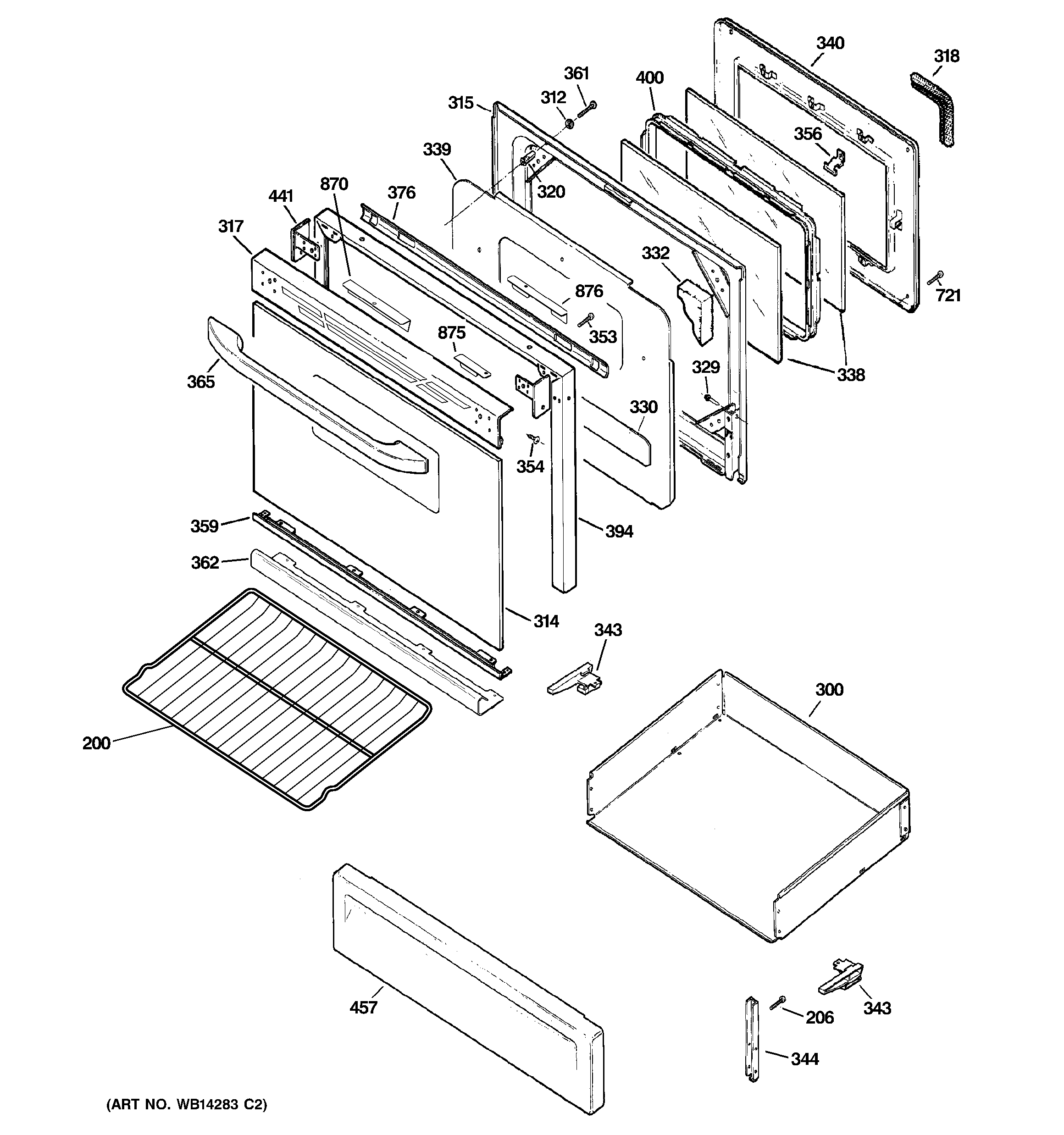 GE JGBP27DEM5WW door & drawer parts diagram