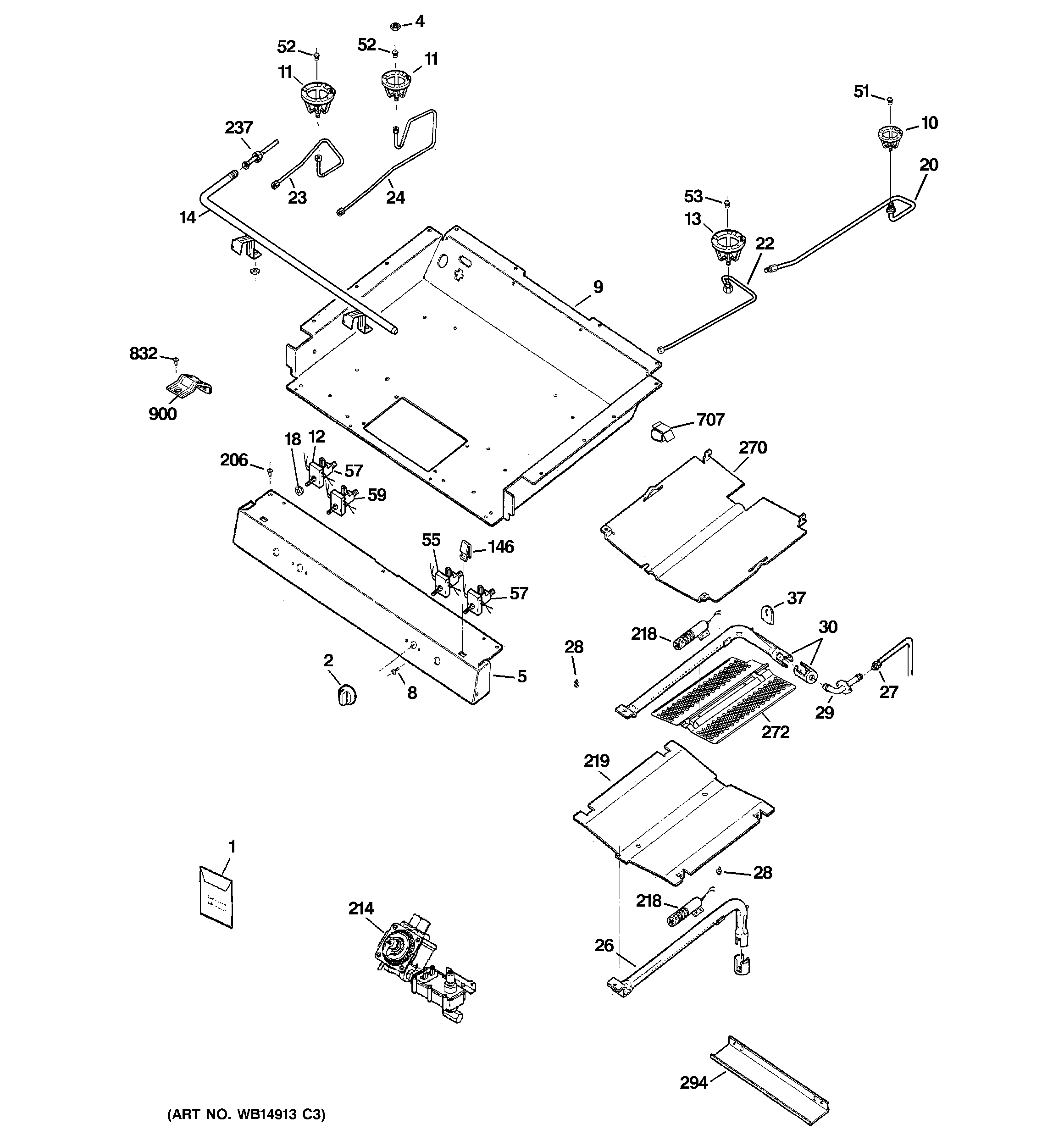 GE JGBP28DEM7BB gas & burner parts diagram