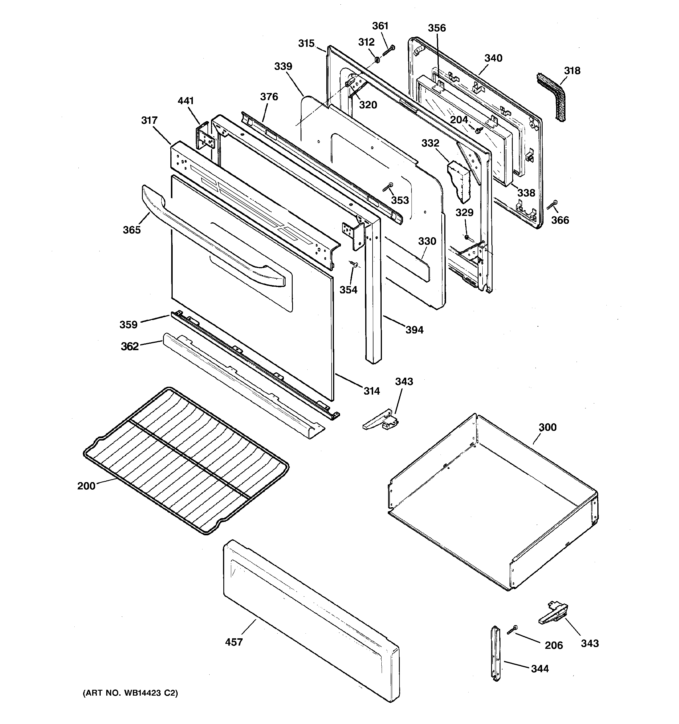 GE JGBP28WEKAWW door & drawer parts diagram