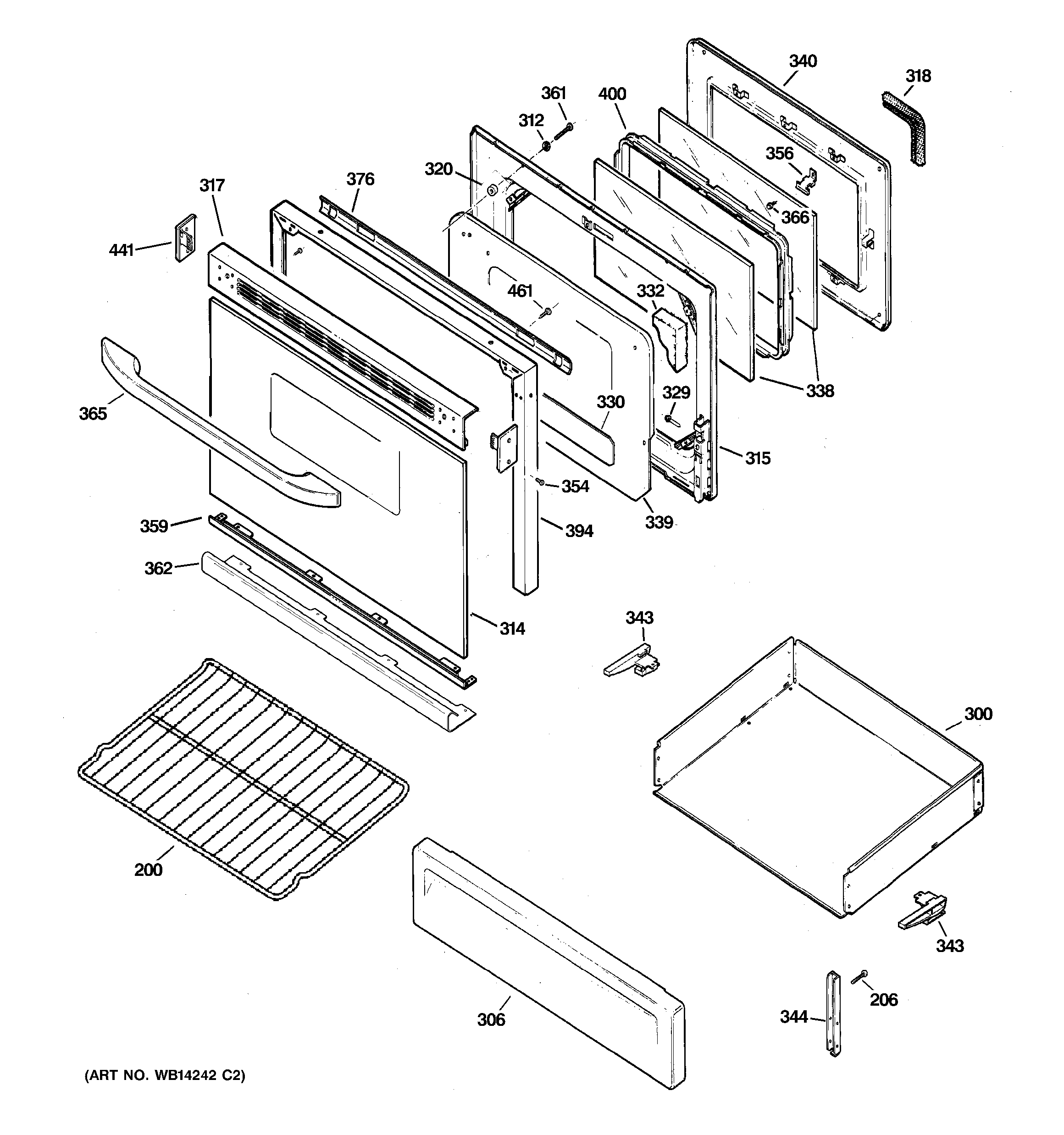 GE JGBP33DEM6BB door & drawer parts diagram
