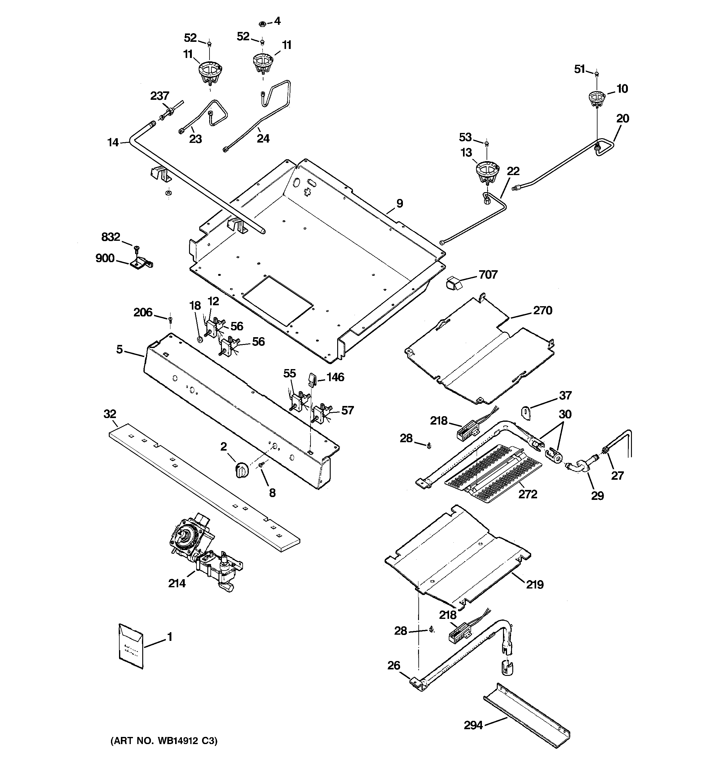 GE JGBP33SEM6SS gas & burner parts diagram