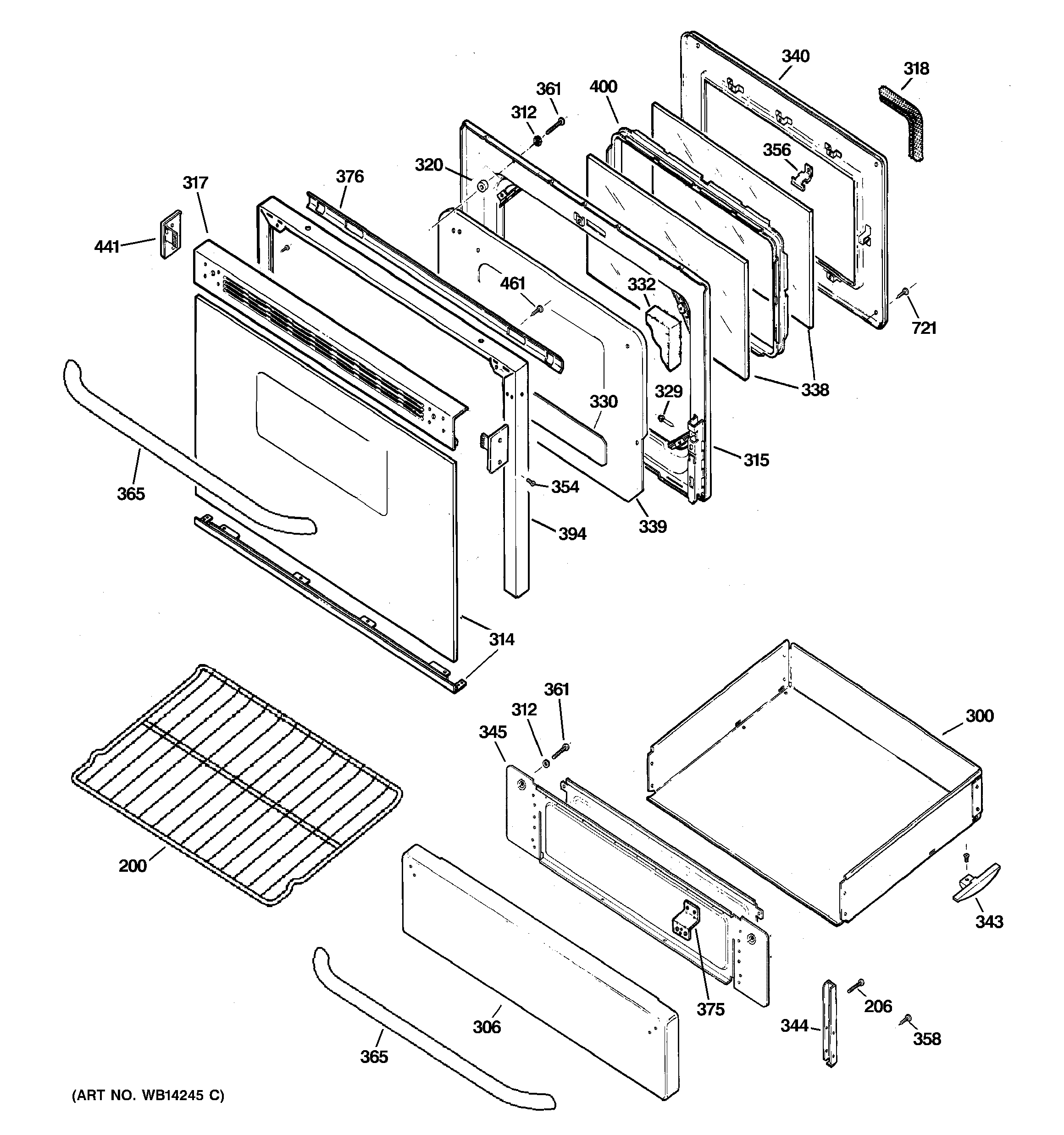 GE JGBP33SEM6SS door & drawer parts diagram