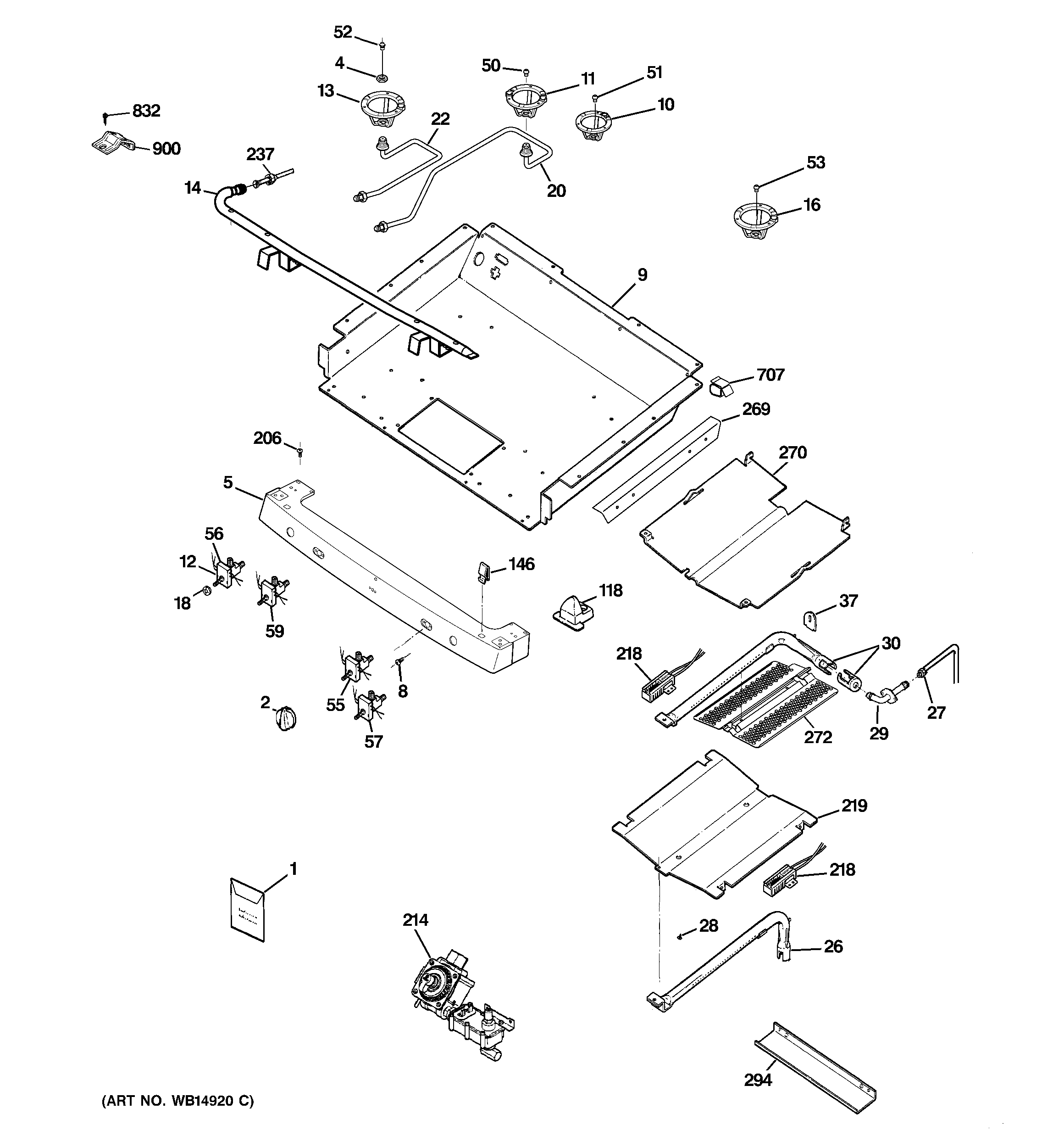 GE PGB900DEM5BB gas & burner parts diagram