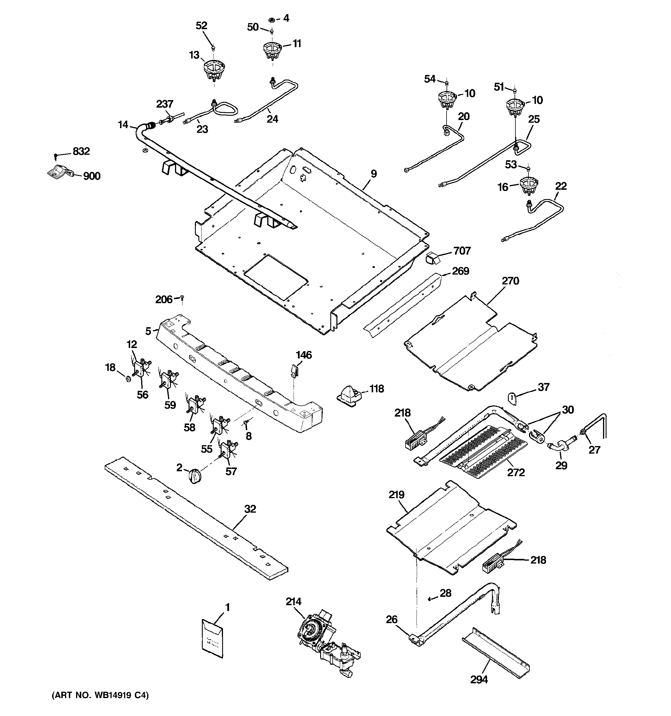 GE PGB908SEM4SS gas & burner parts diagram