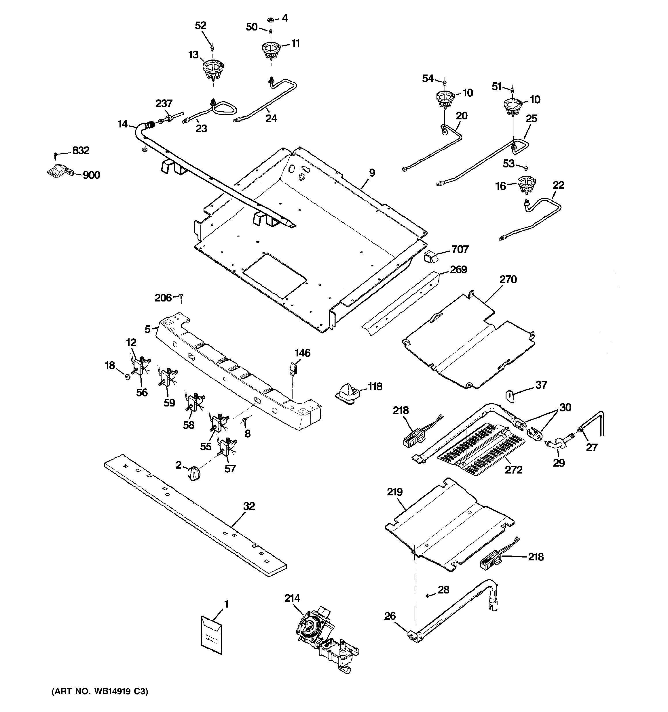 GE PGB910SEM4SS gas & burner parts diagram