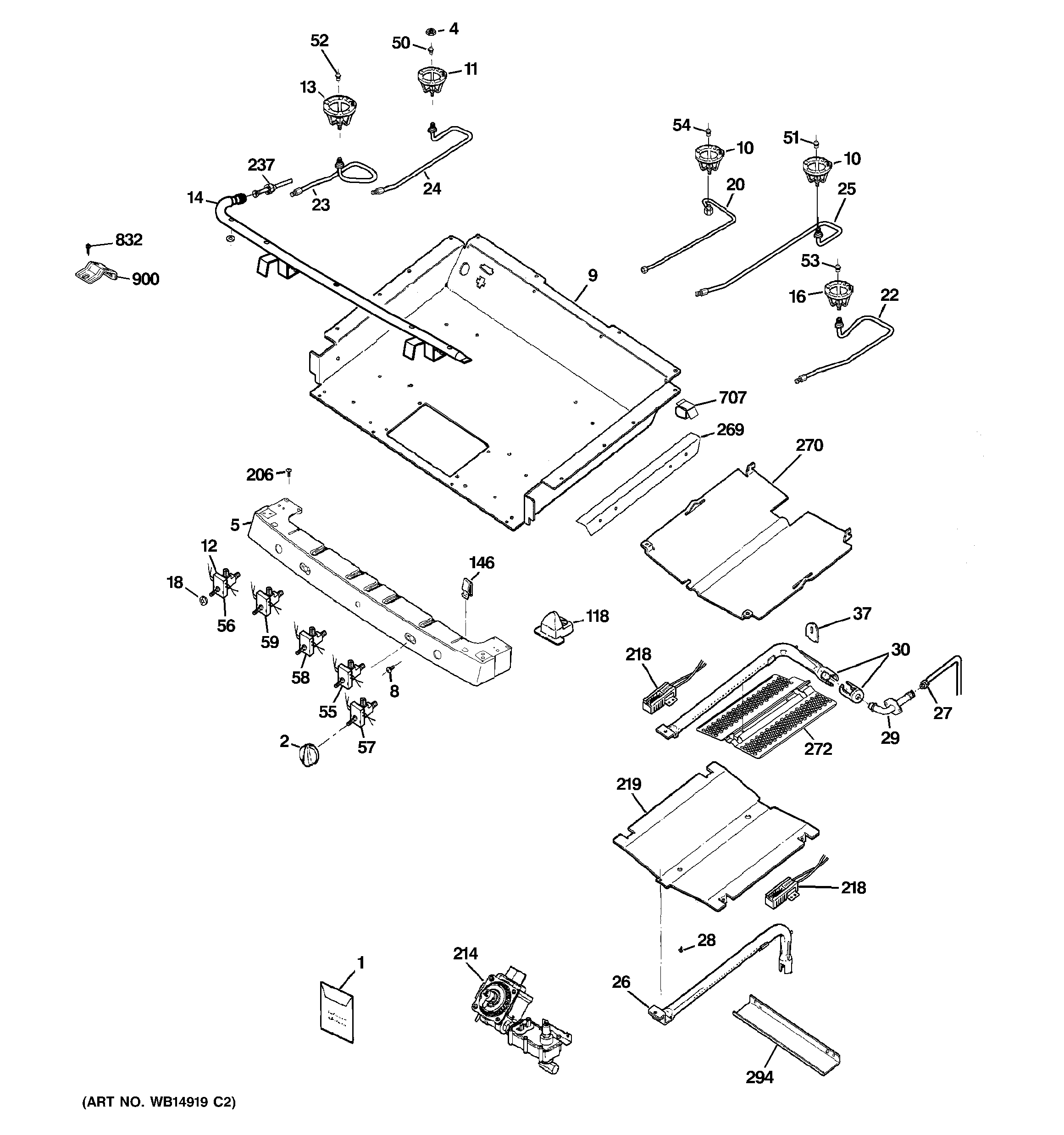 GE PGB916DEM4BB gas & burner parts diagram
