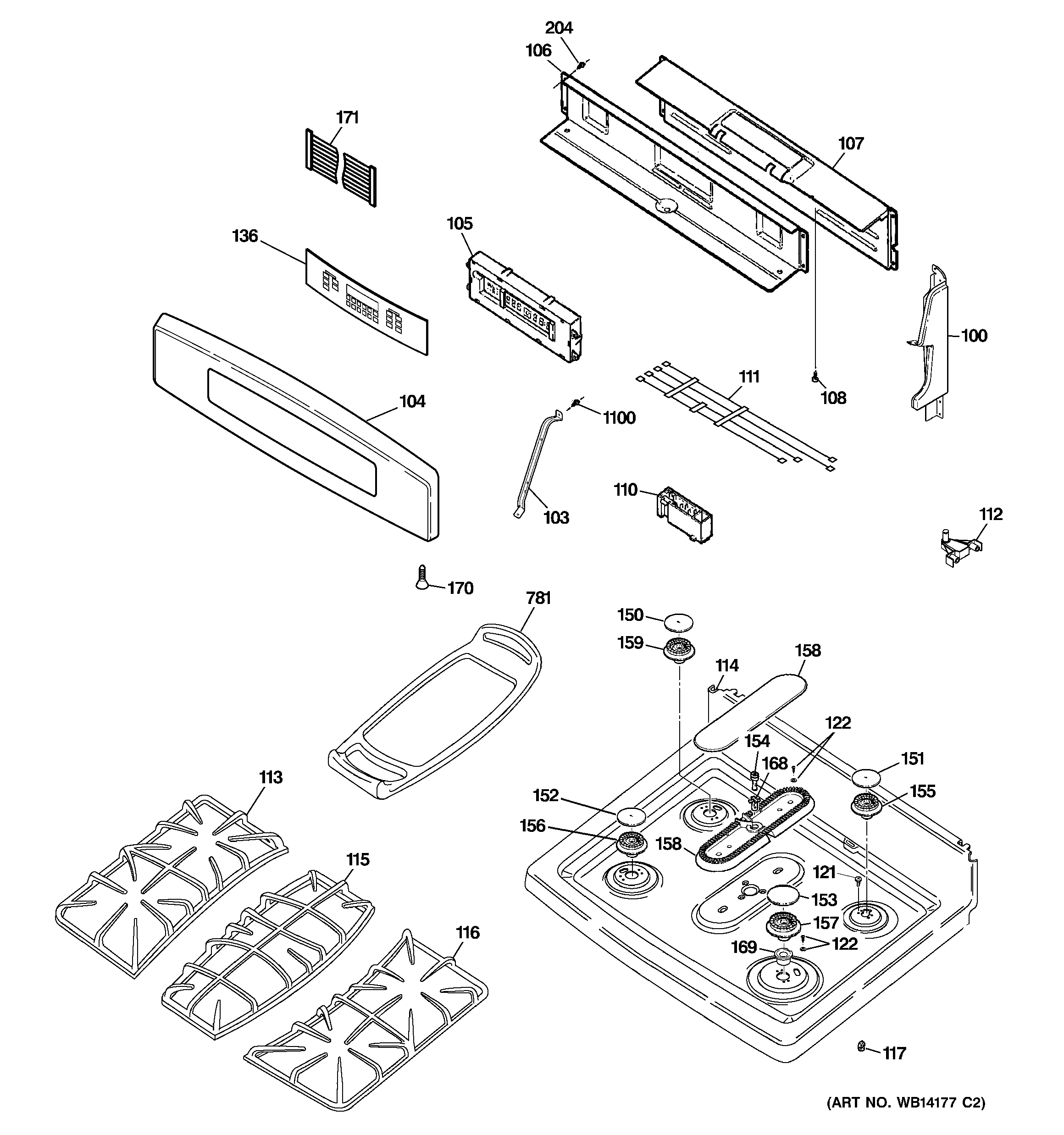 GE PGB916DEM4BB control panel & cooktop diagram