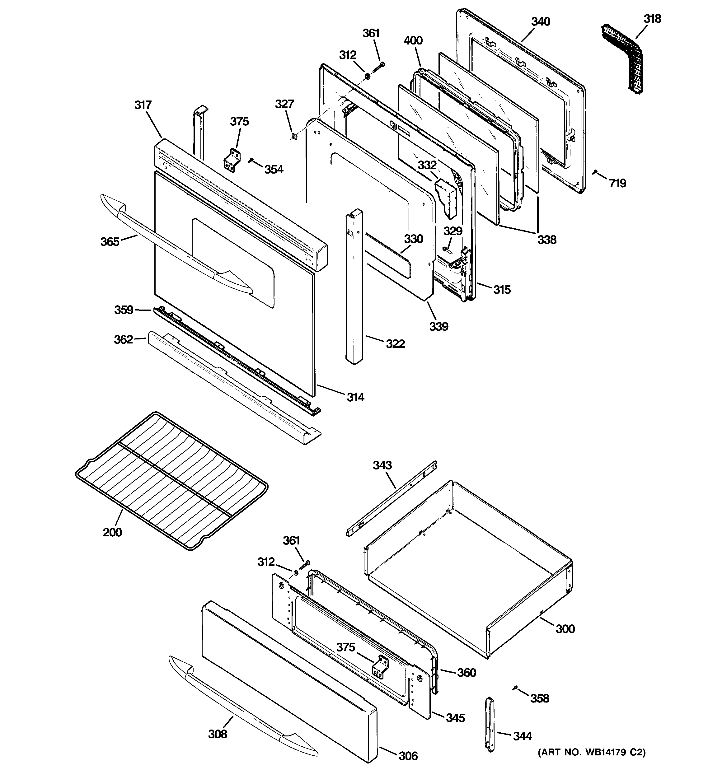 GE PGB916DEM4BB door & drawer parts diagram