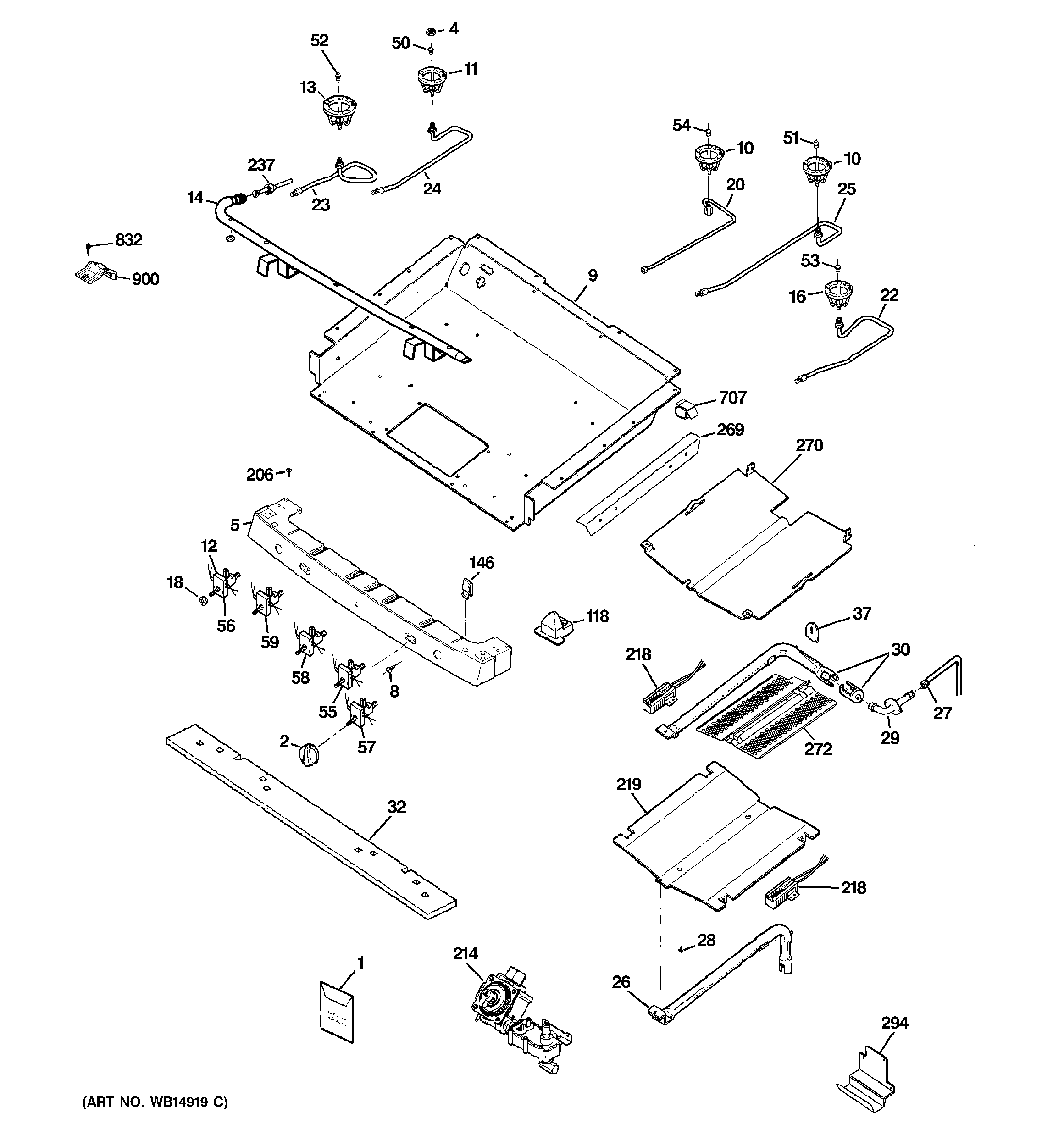 GE PGB916SEM4SS gas & burner parts diagram