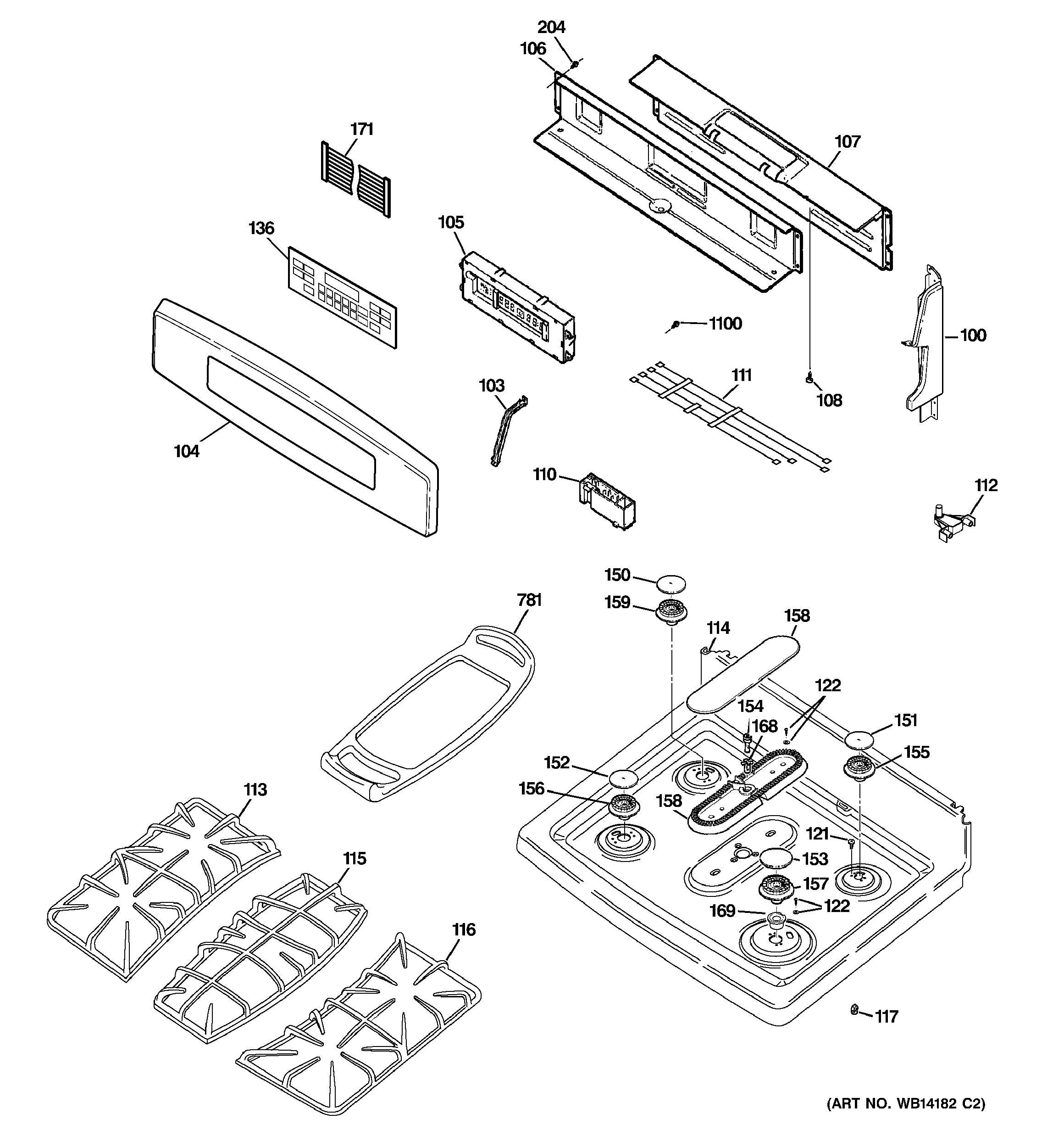 GE PGB916SEM4SS control panel & cooktop diagram