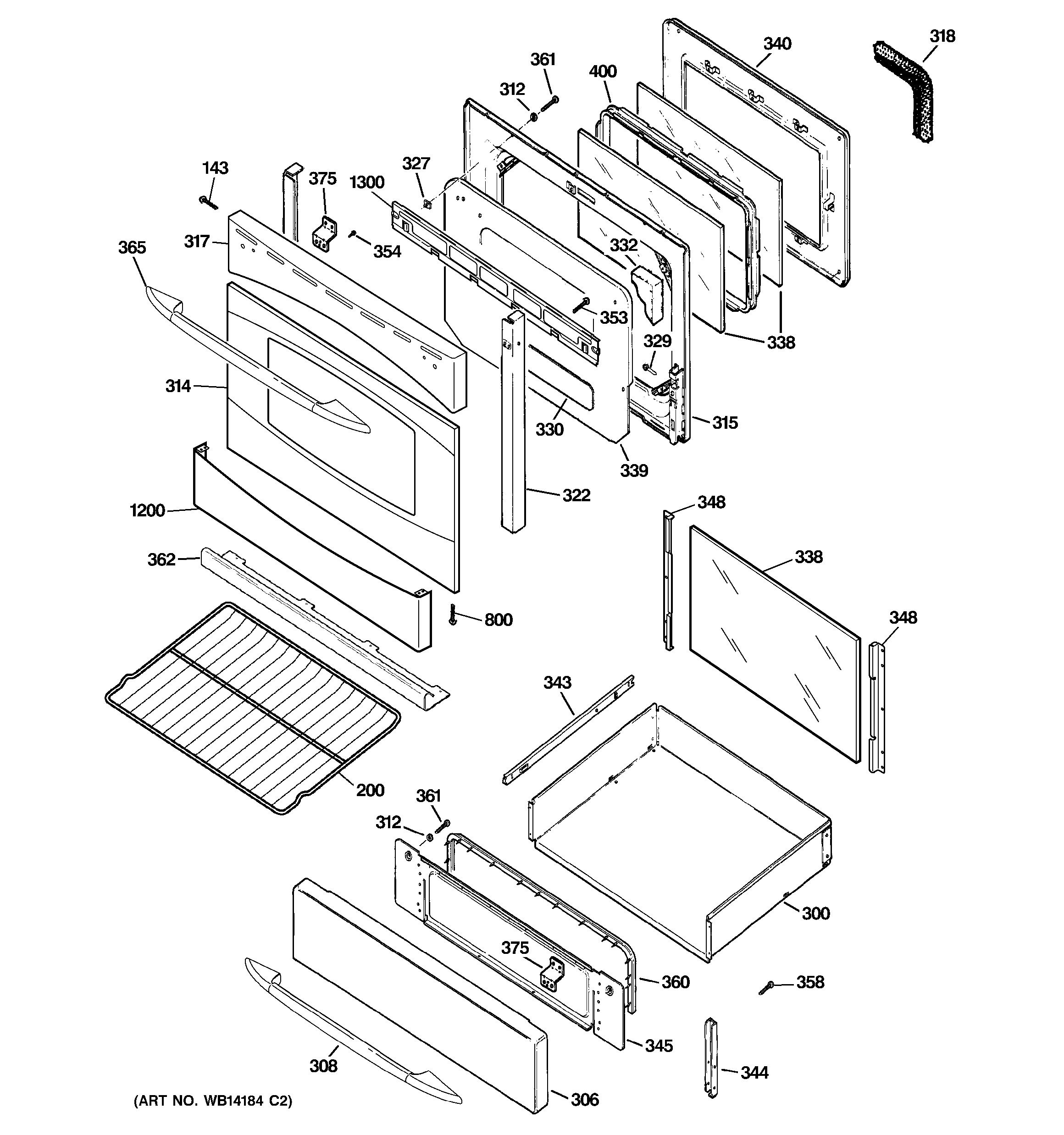GE PGB916SEM4SS door & drawer parts diagram