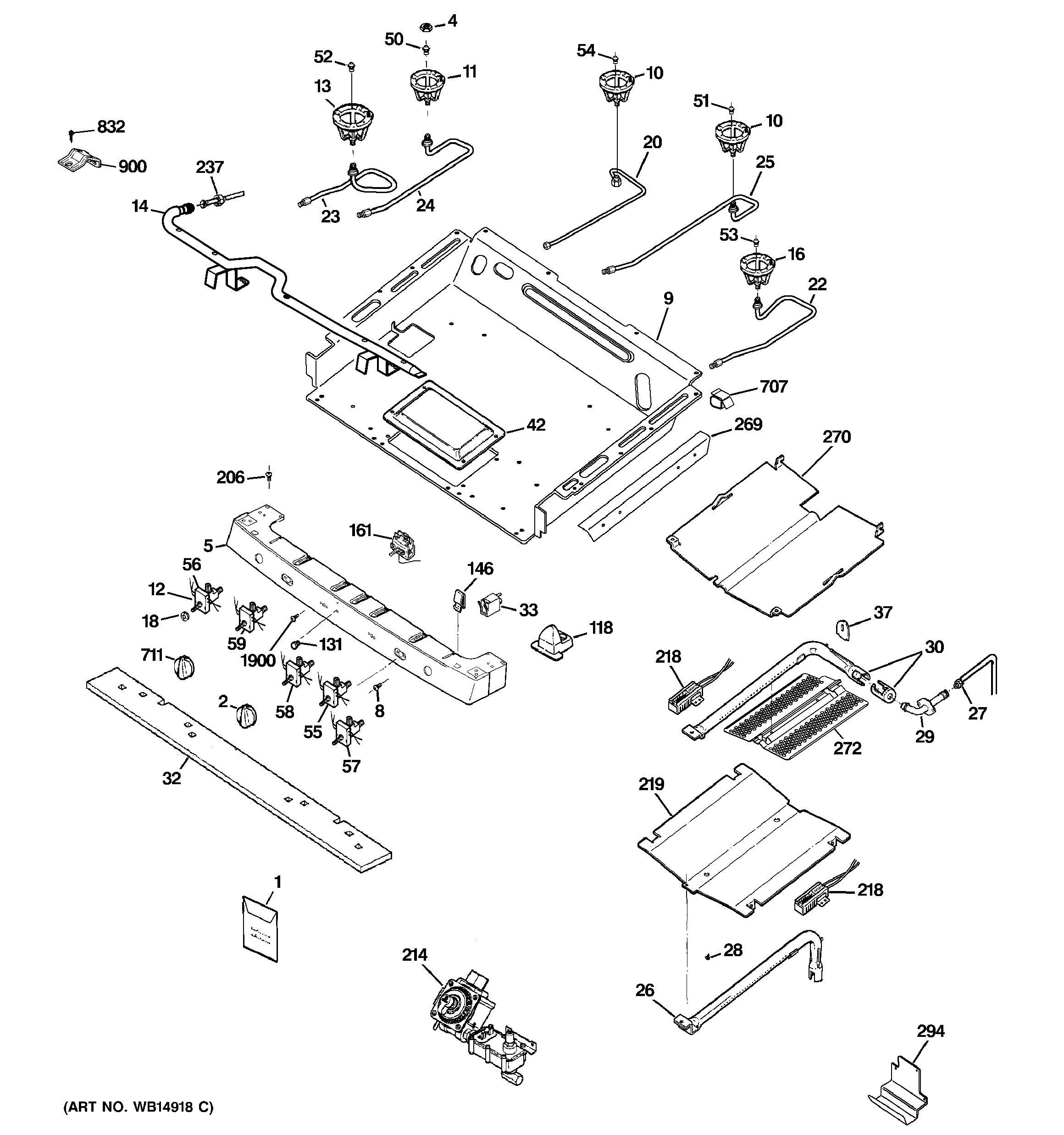 GE PGB918SEM4SS gas & burner parts diagram
