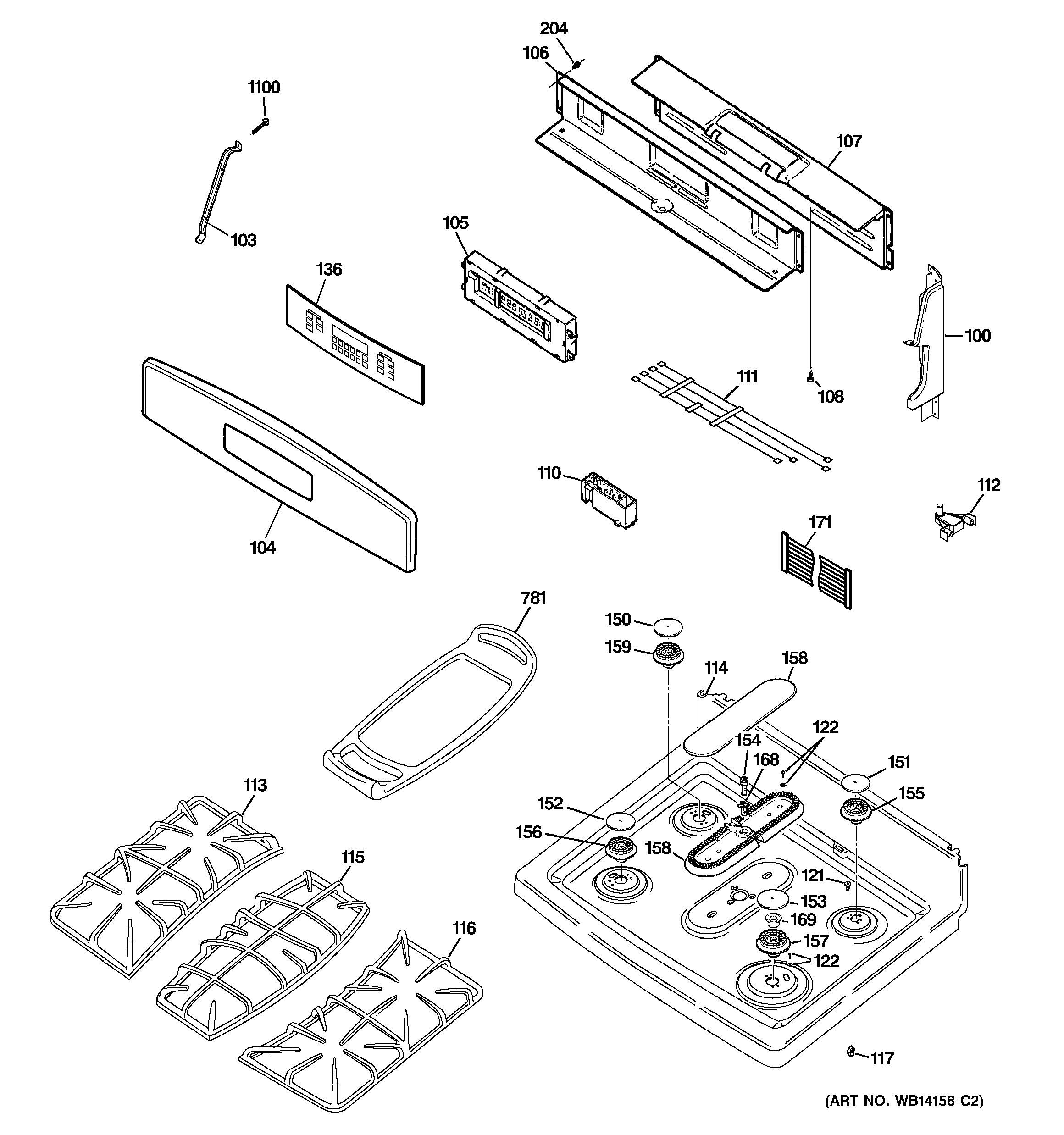 GE PGB918SEM4SS control panel & cooktop diagram