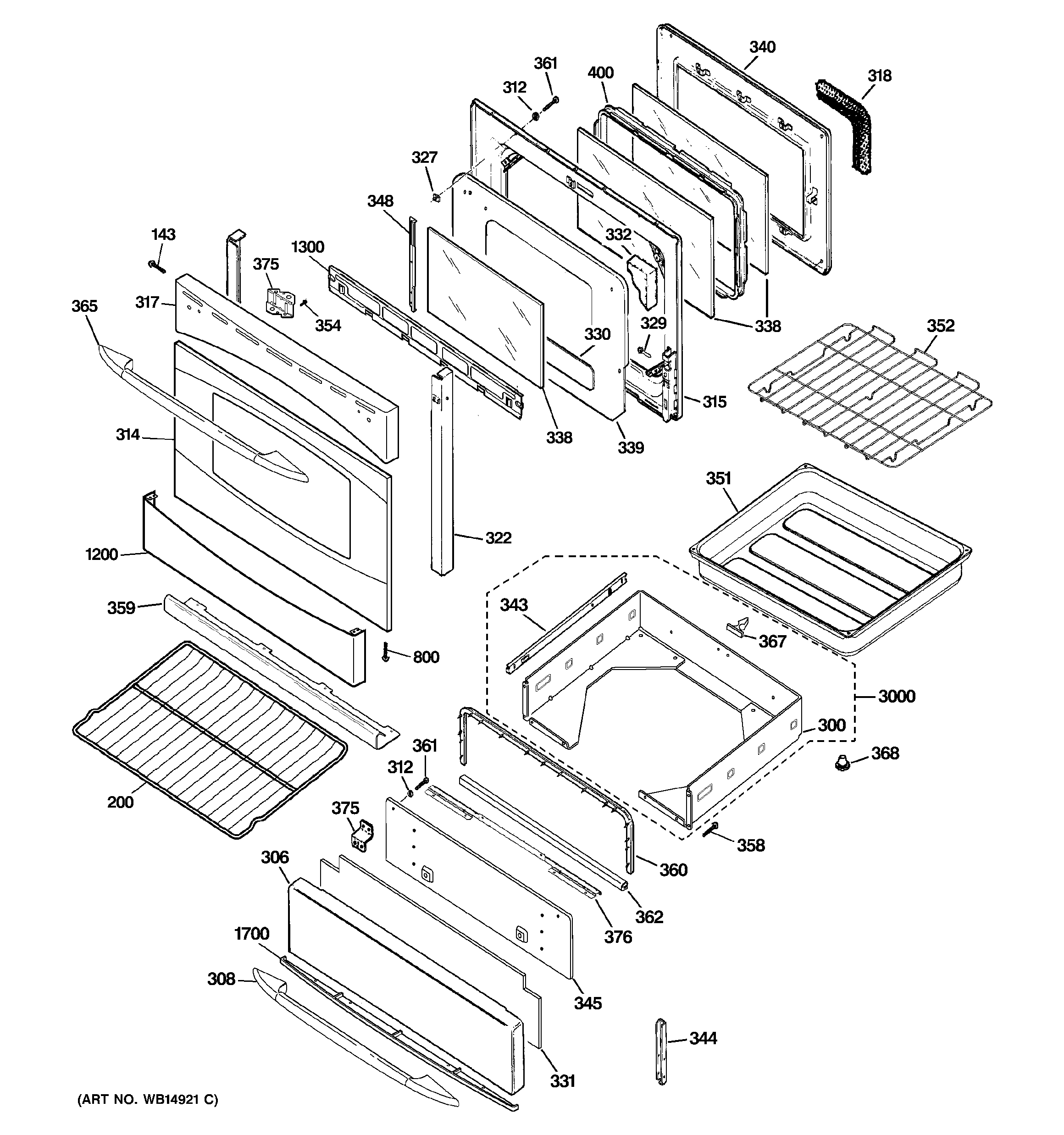 GE PGB918SEM4SS door & drawer parts diagram