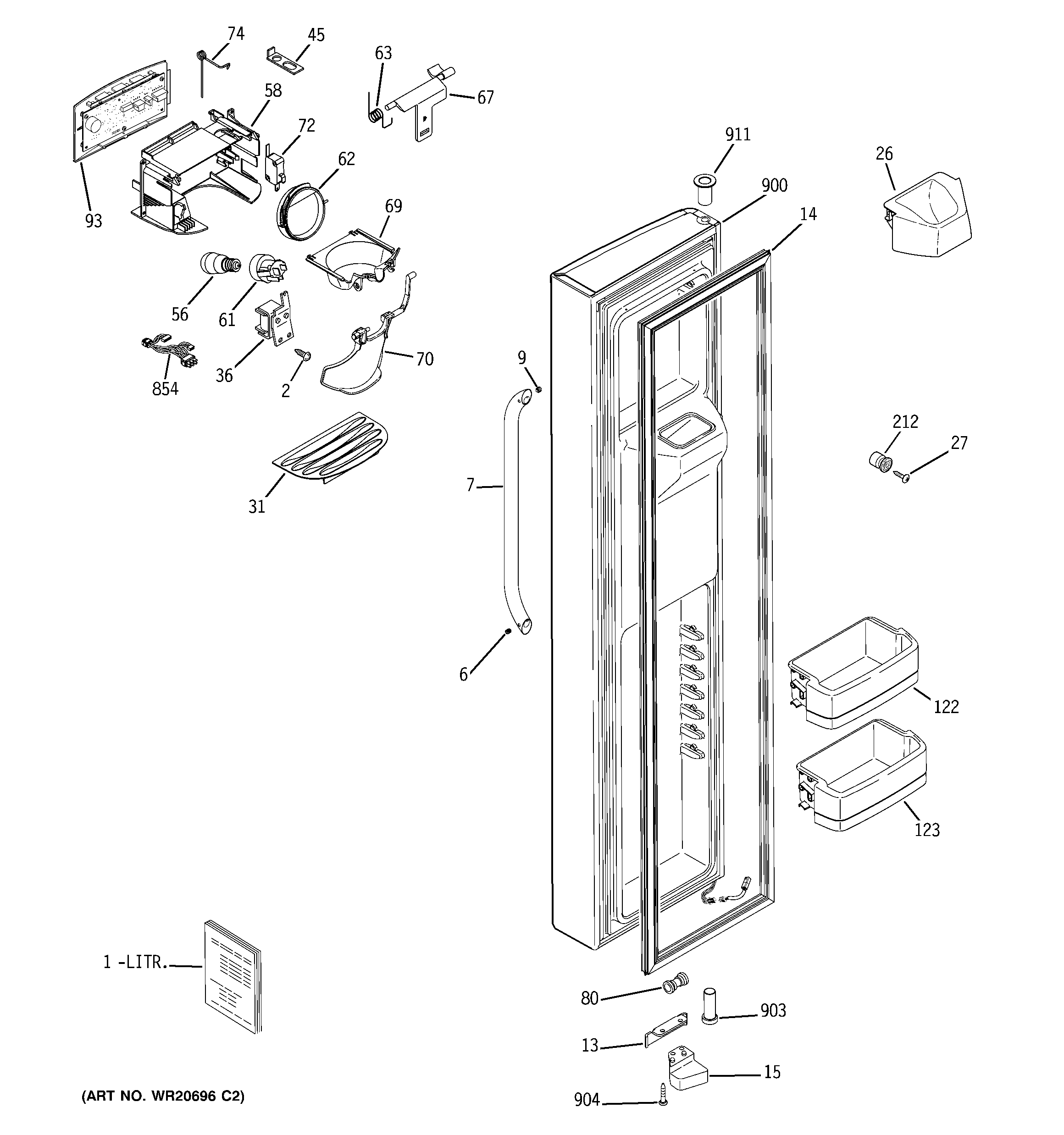 GE ESHS5MGXGESS freezer door diagram