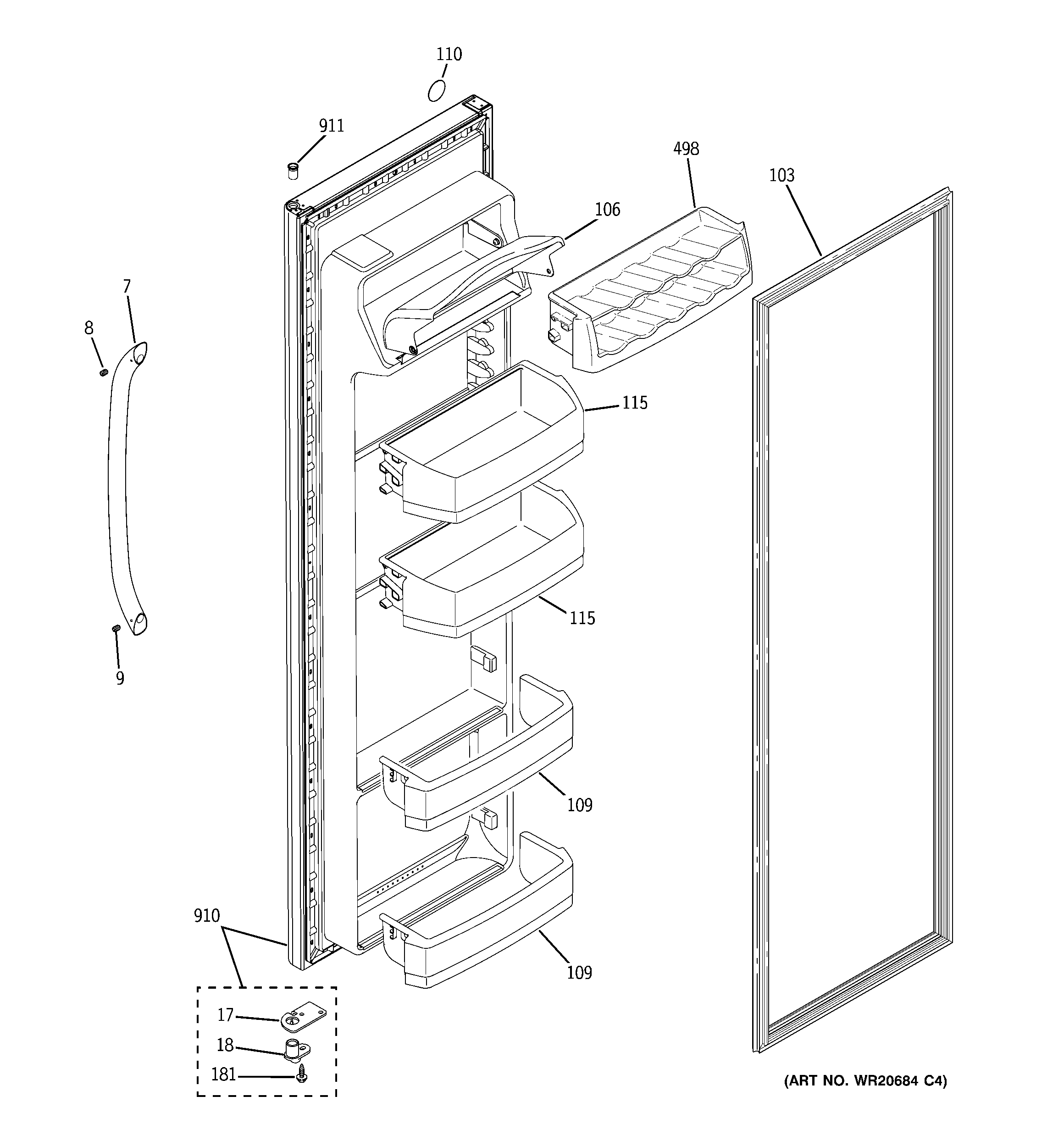 GE GSL25IGXNLS fresh food door diagram