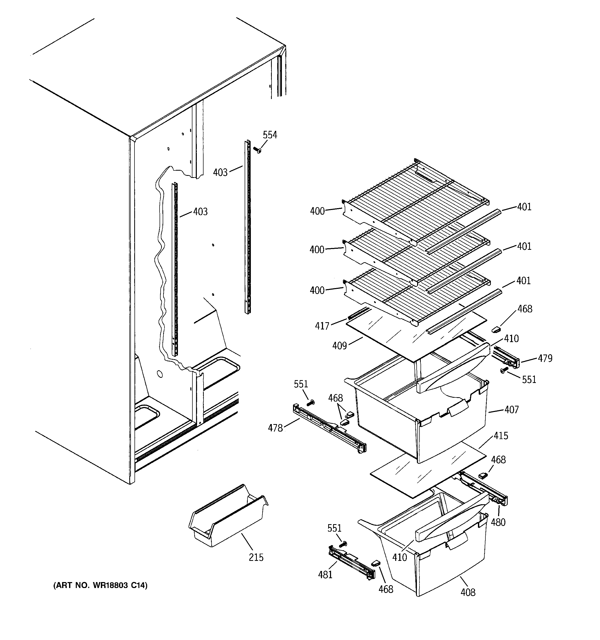 GE GSS20DBTNCC fresh food shelves diagram