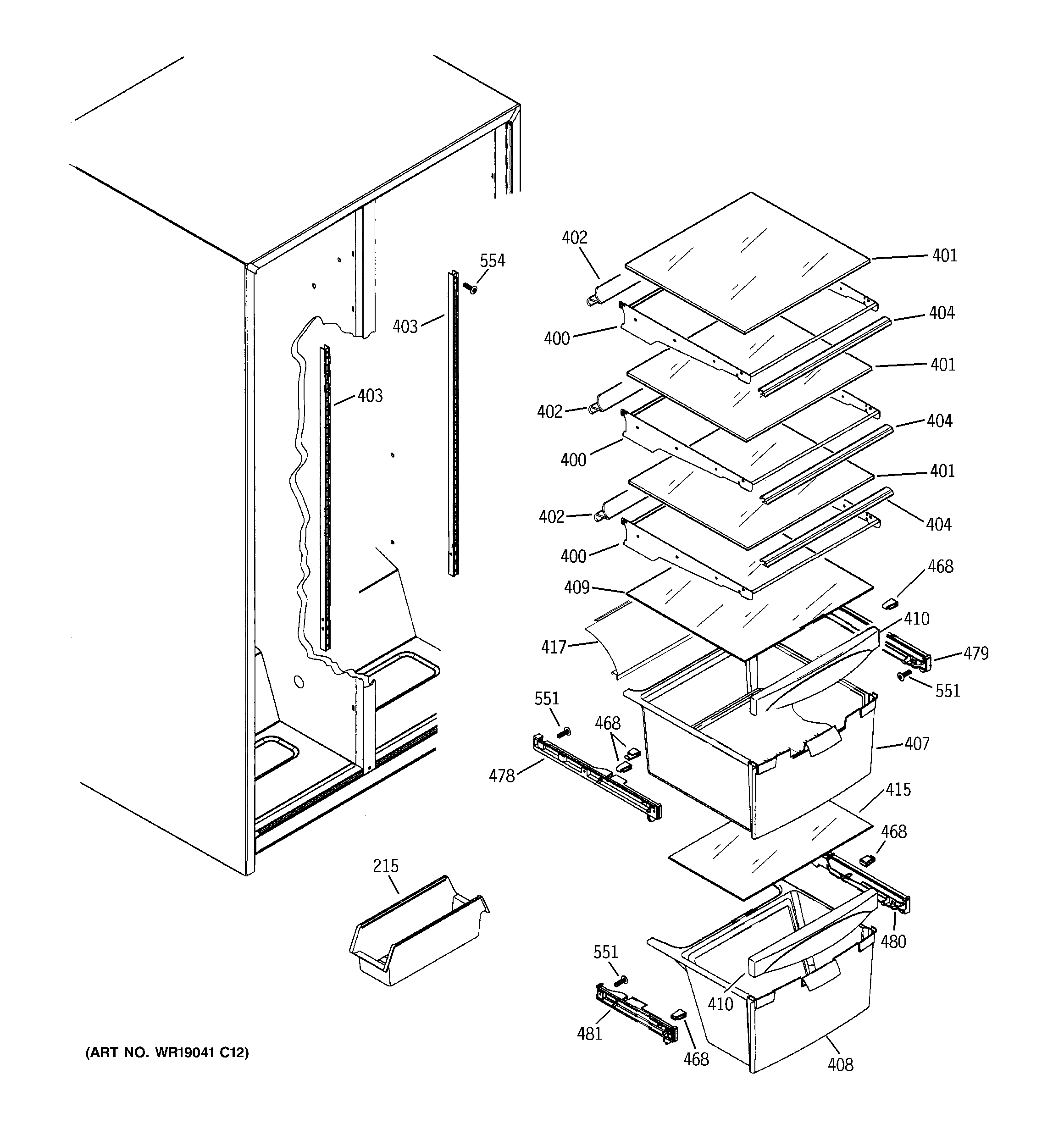 GE GSS20IBTNCC fresh food shelves diagram