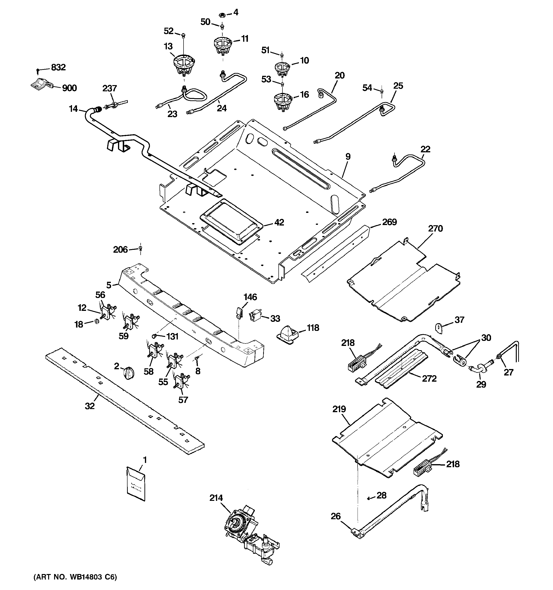 GE PGB908SEM3SS gas & burner parts diagram