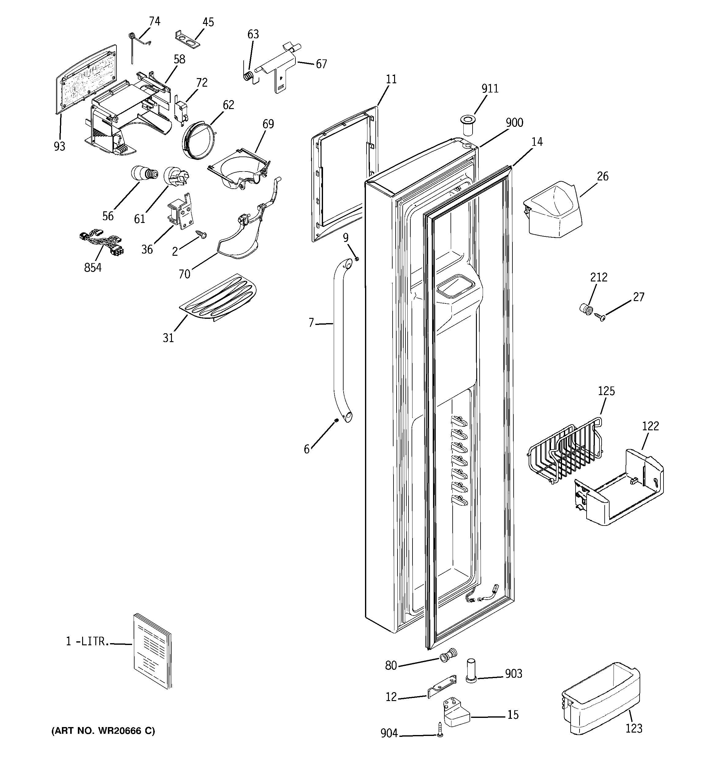 GE GSS25LSWDSS freezer door diagram