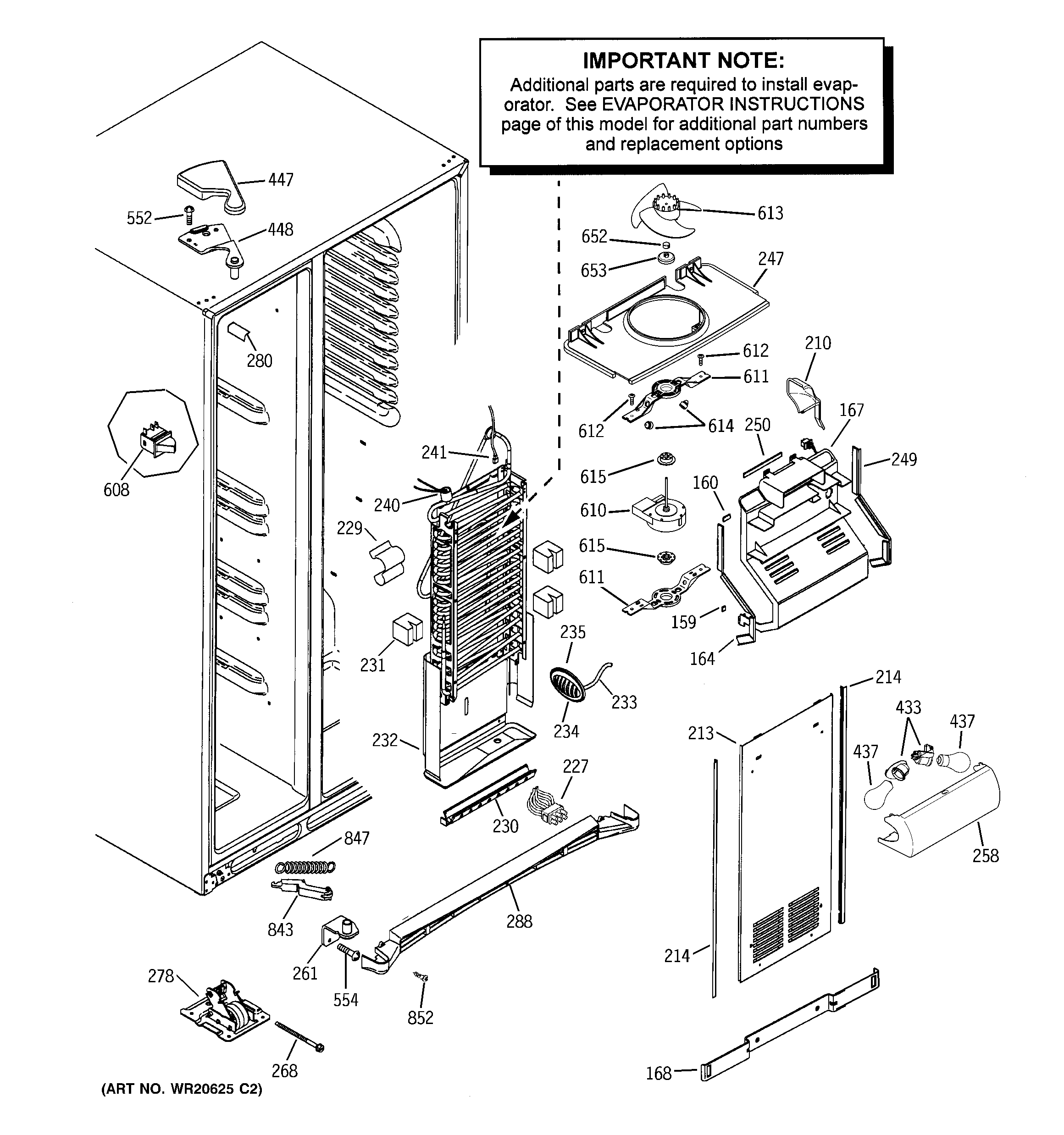 GE GSS25LSWDSS freezer section diagram