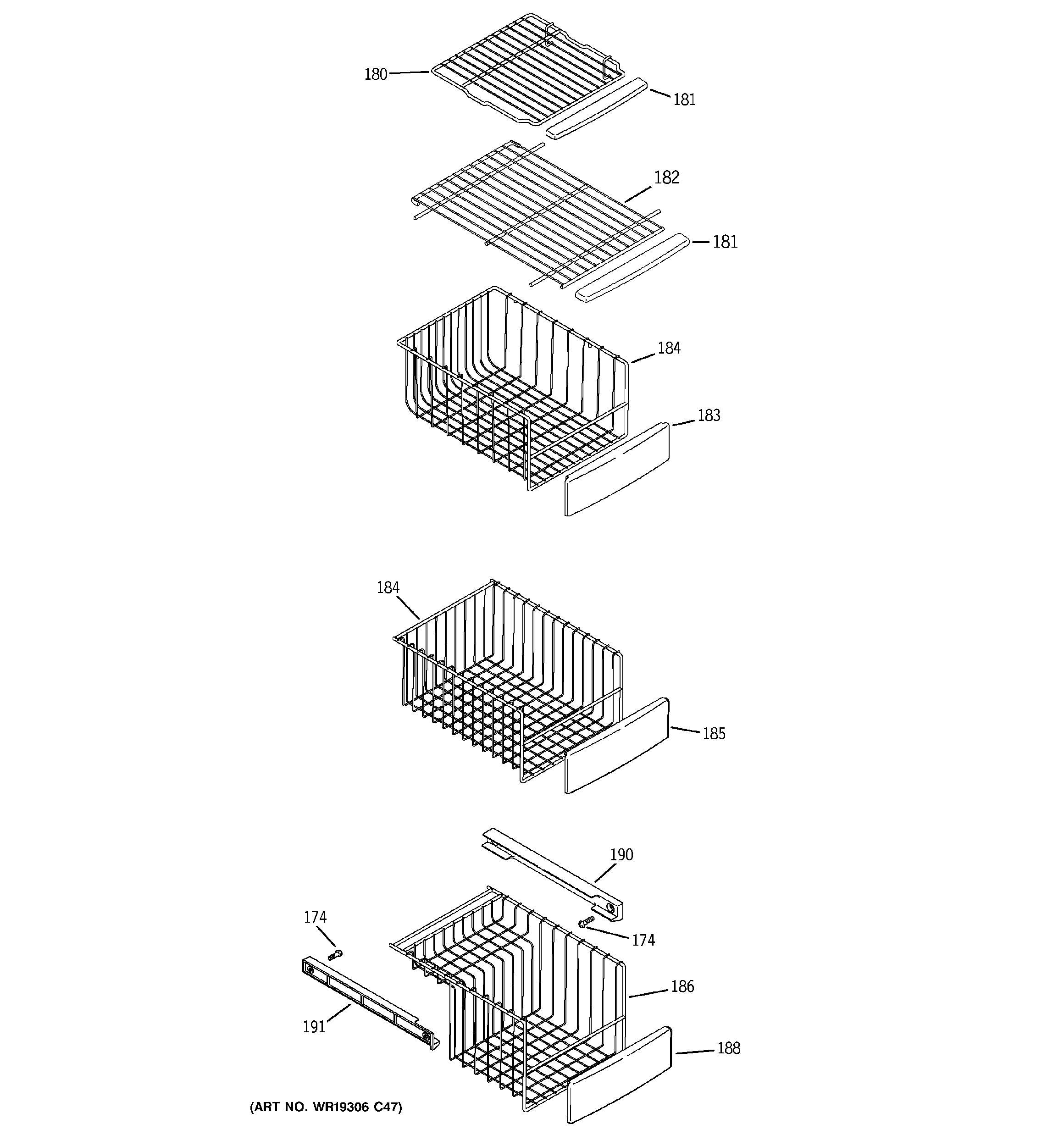 GE GSS25LSWDSS freezer shelves diagram